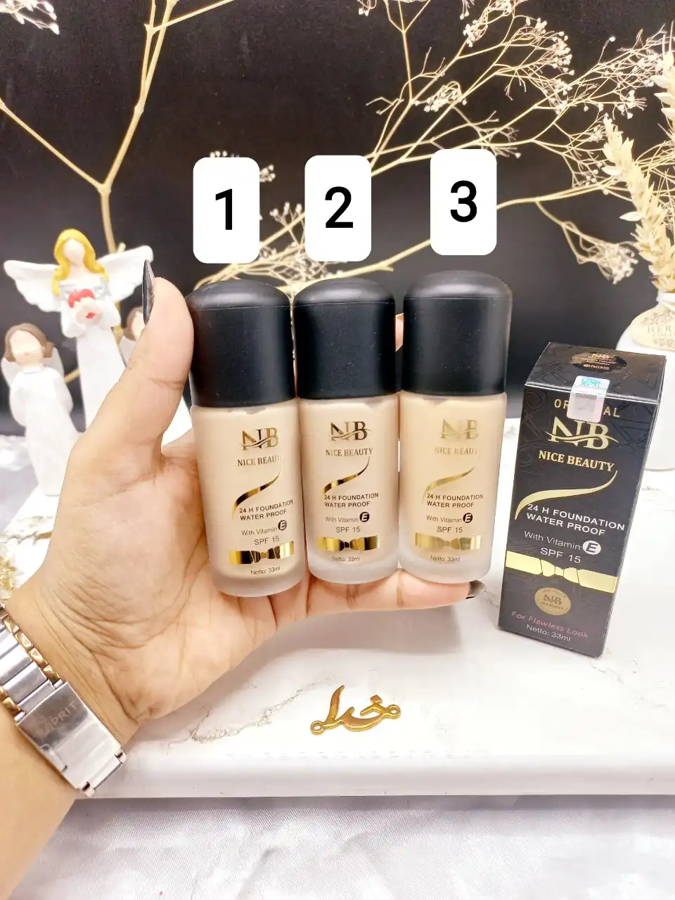 کرم پودر Spf15 ضدآب و ویتامین E نایس بیوتی NICE BEAUTY کد 4045