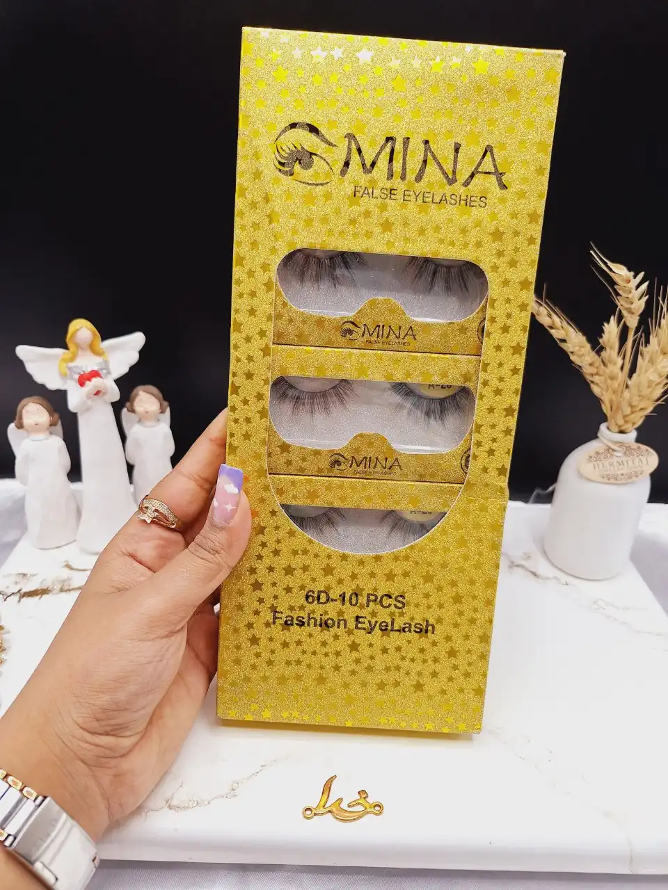 مژه مصنوعی 6D کارتن طلایی برند مینا MINA