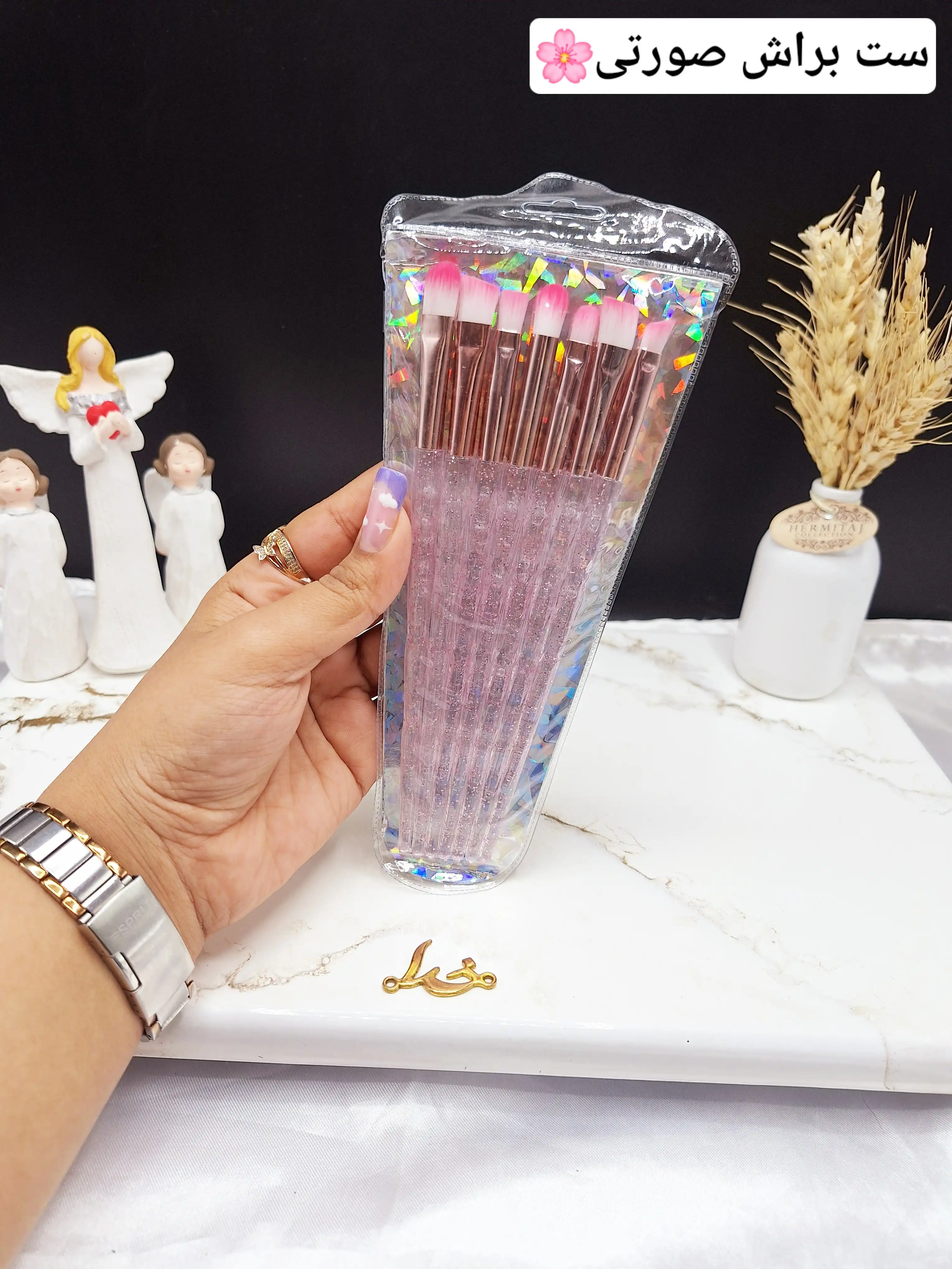 براش 7 تیکه دسته شاین برند Makeup Brush کد 8566