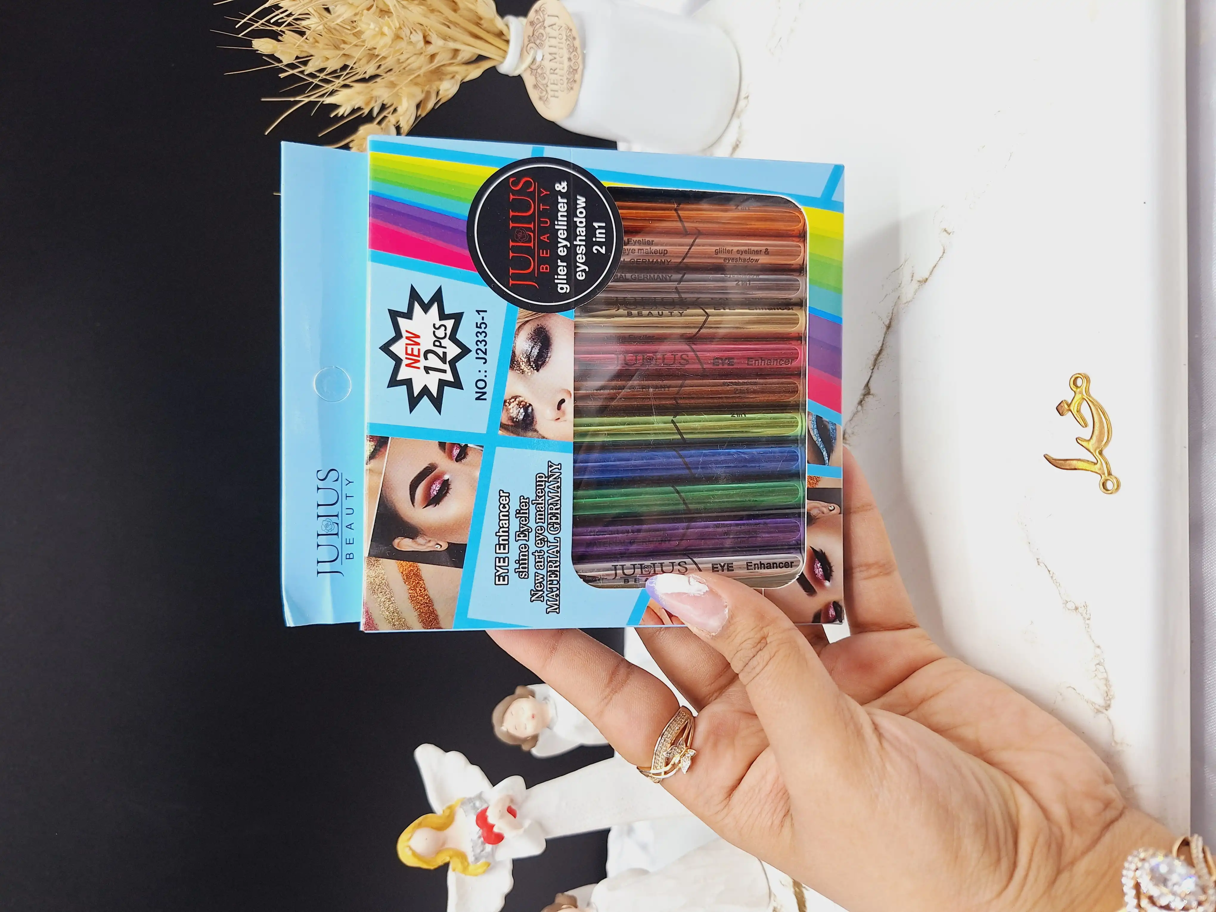 پک خط چشم گلیتری رنگی 12 عددی جولیوس JULIUS شاین دار کد J2335_1