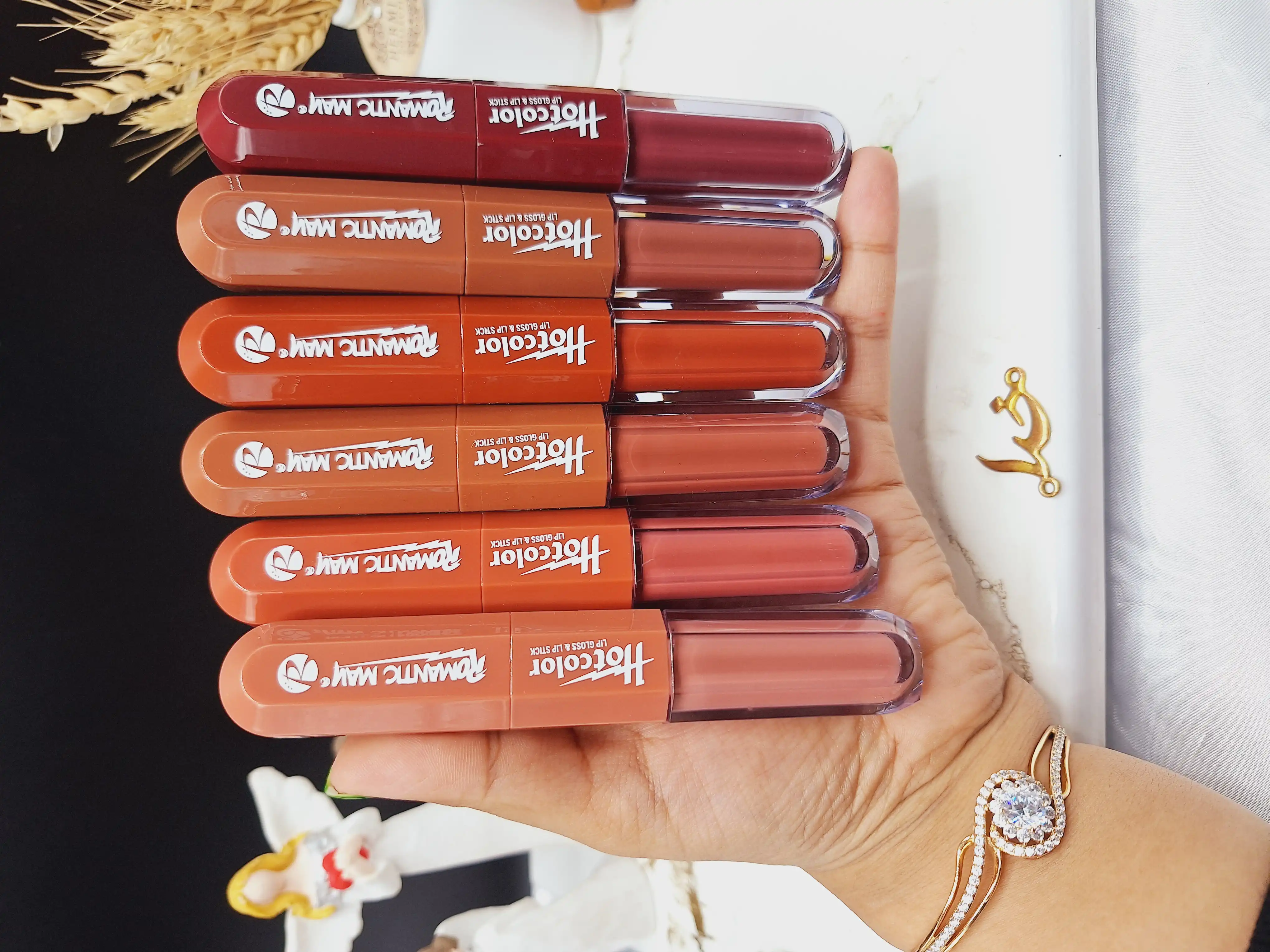 پک 6 تایی رژ جامد و مایع دو سر برند ROMANTIC MAY کد YR-2223