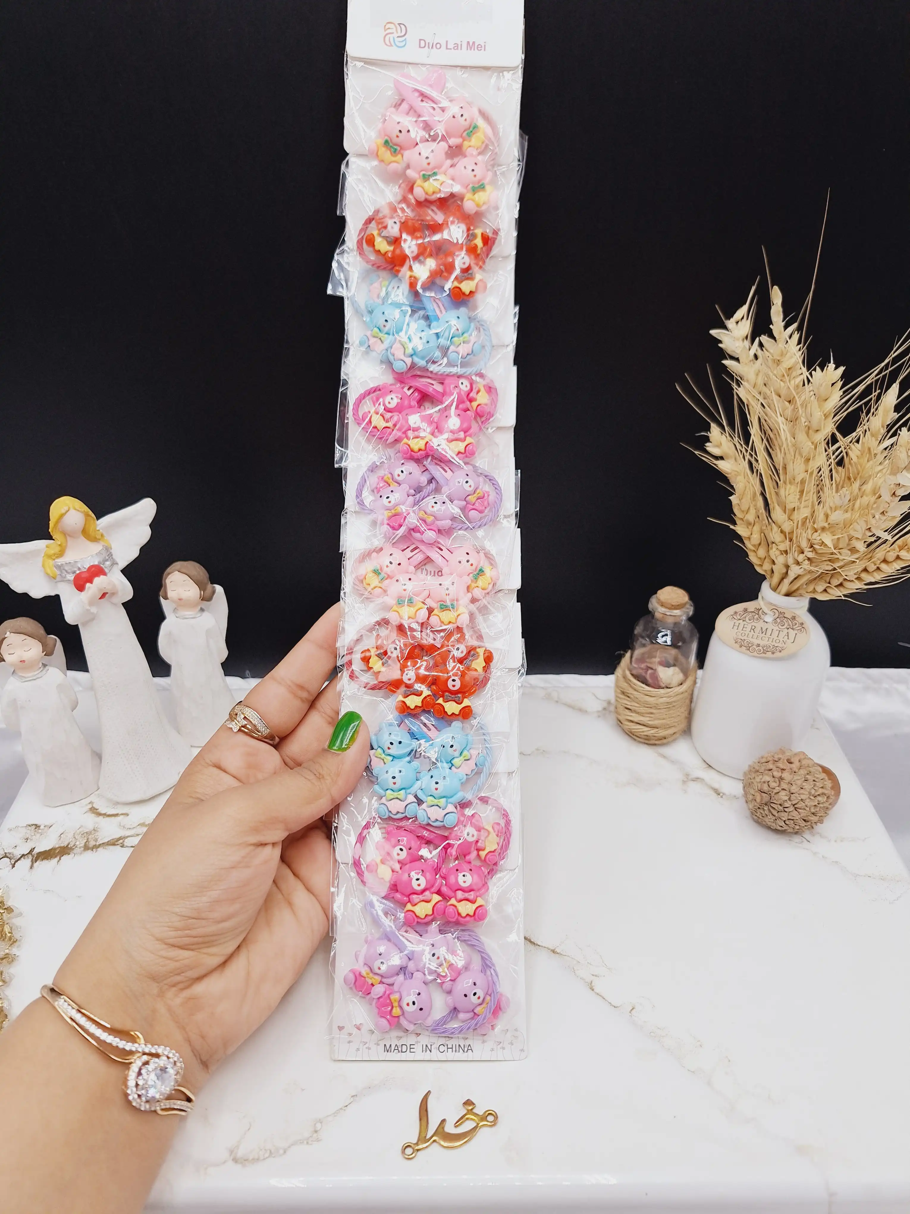 پک کارت 20 عددی پنس و کش مو طرح خرس رنگی