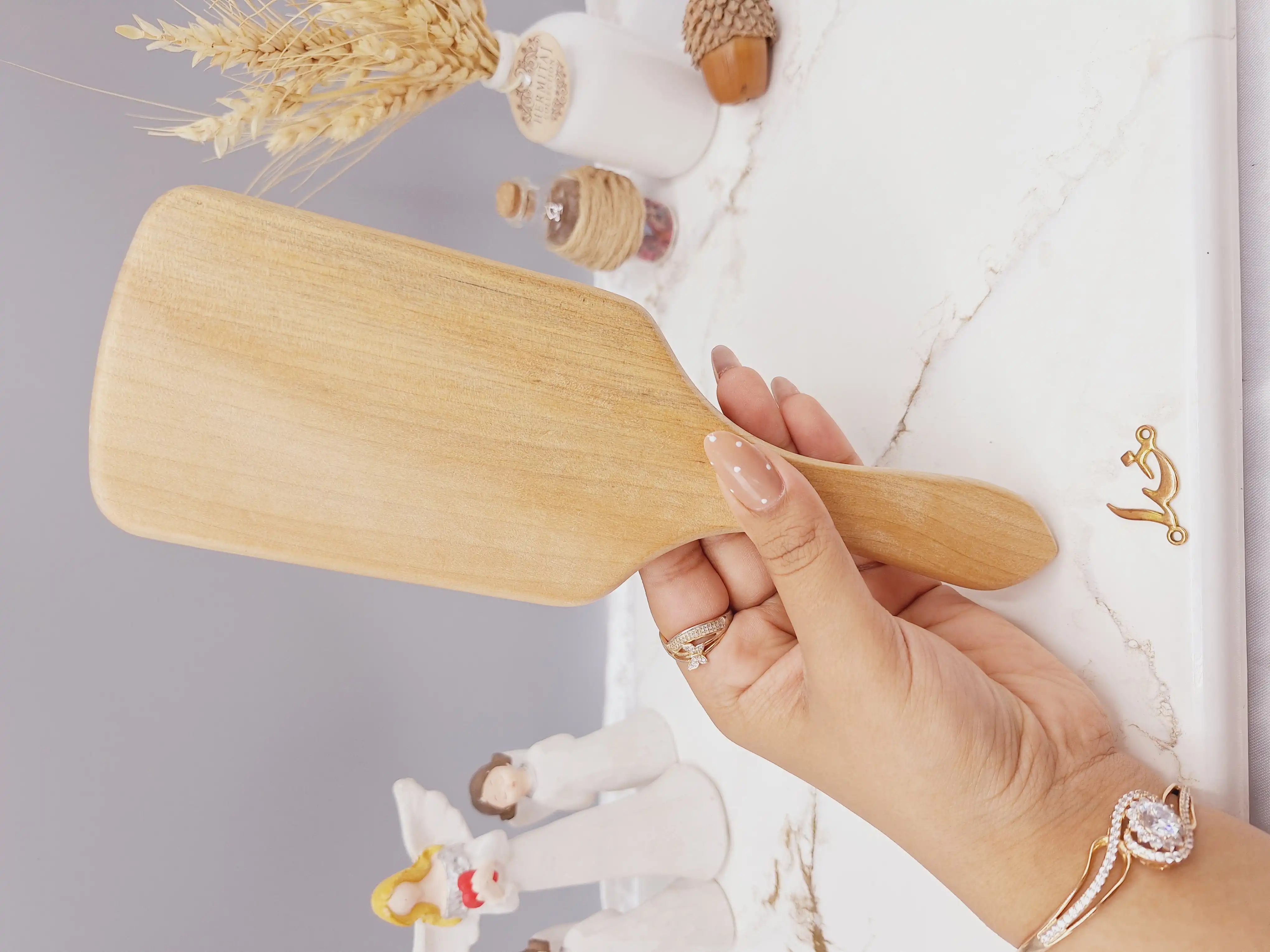 برس مو بامبو چوبی کف کرمی طرح مستطیل