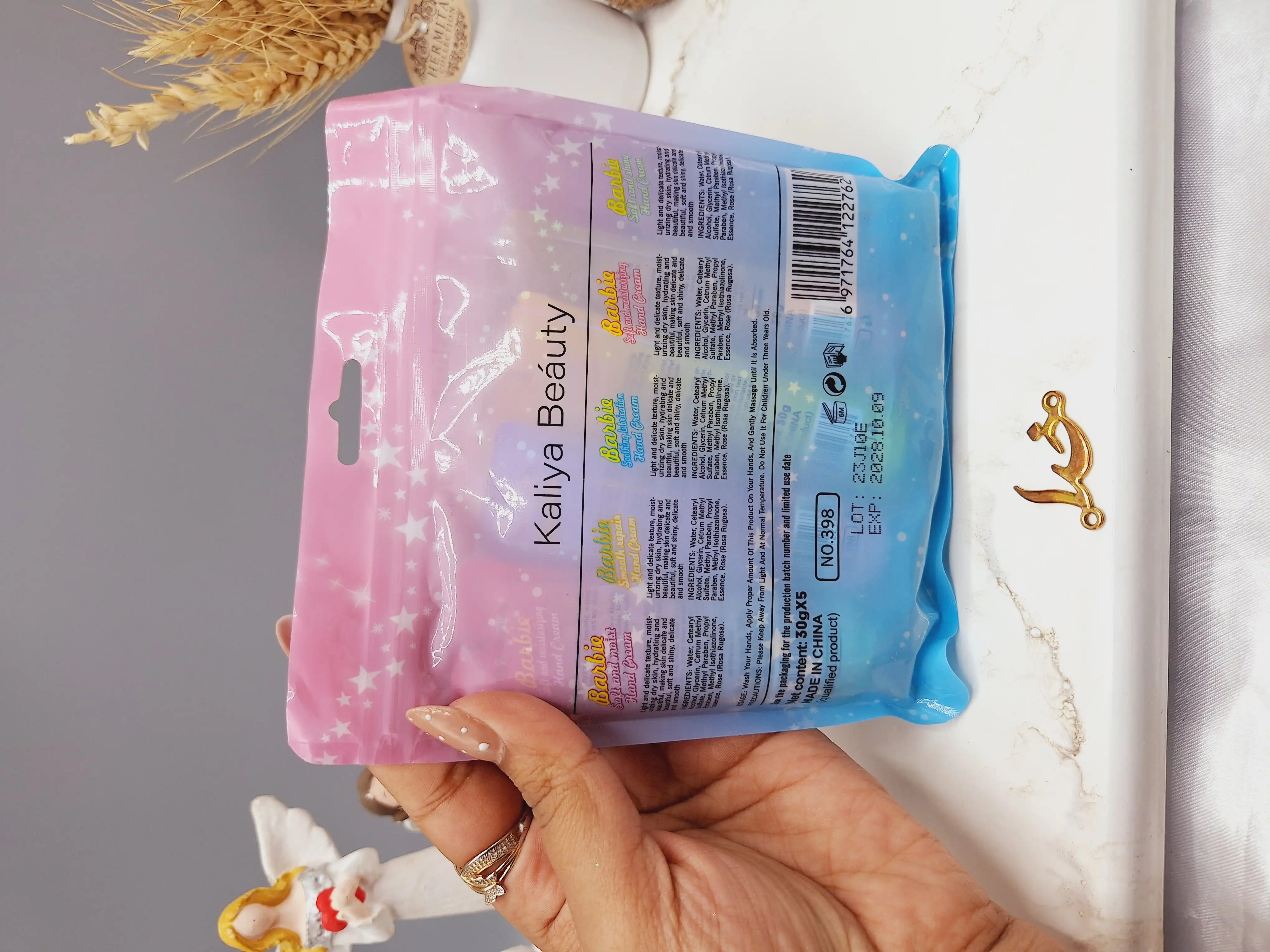 پک پنج عددی کرم دست طرح باربی برند Kaliya Beauty کد 398