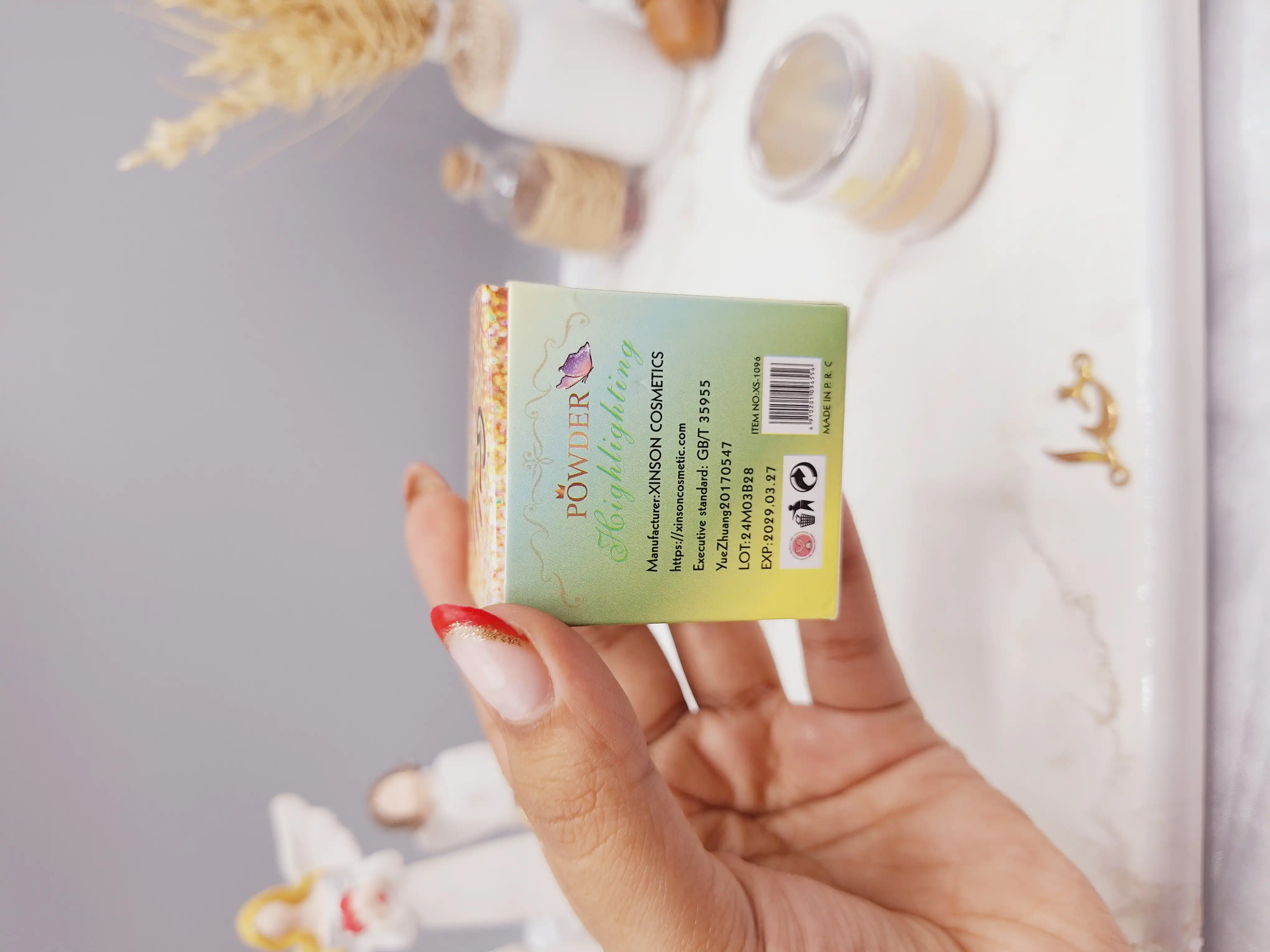 هایلایتر پد دار شاین ریز رنگ صورتی مناسب کل بدن طرح پری برند POWDER کد XS-1096