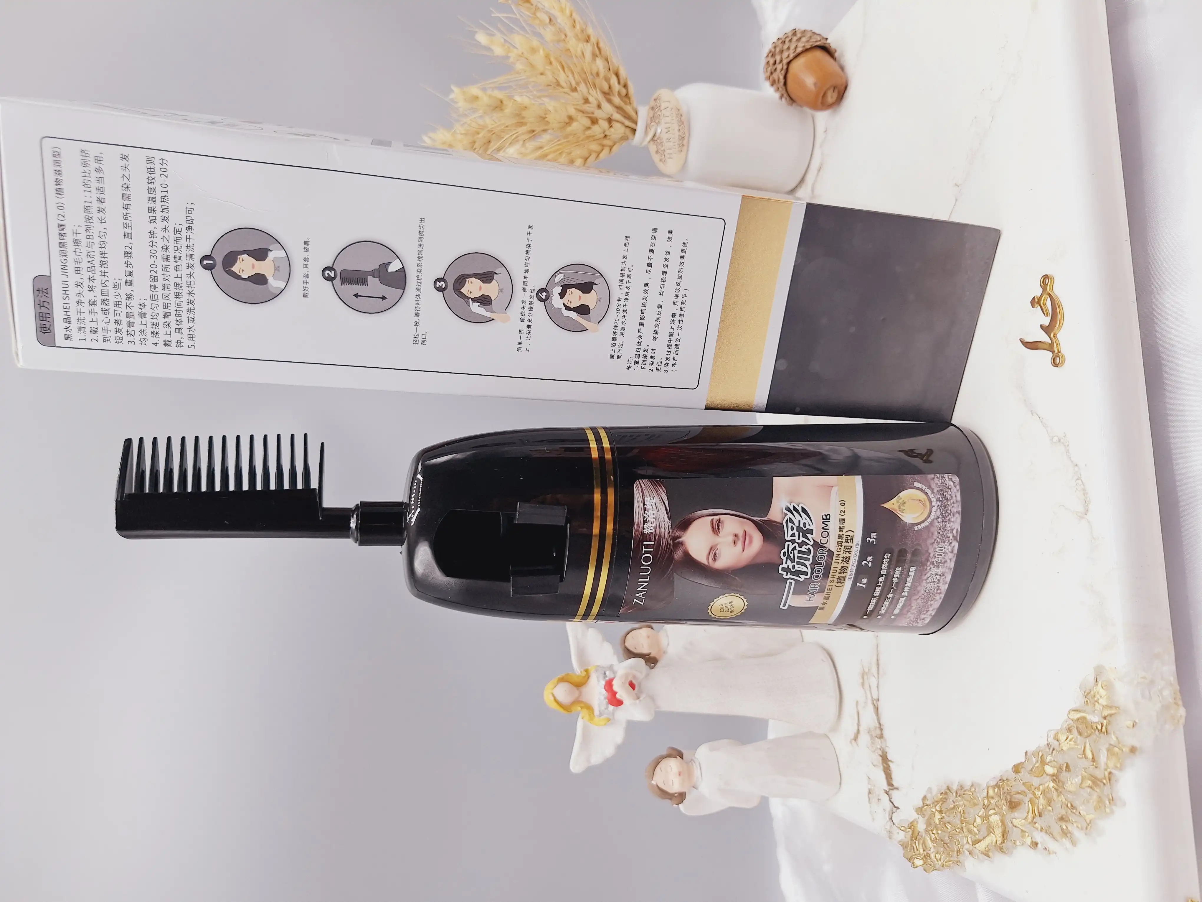 شانه رنگ مو (رنگ سیاه) حجم 400 گرم کاملا طبیعی و گیاهی برند ‏ZANLUOTI‏ برند 100251