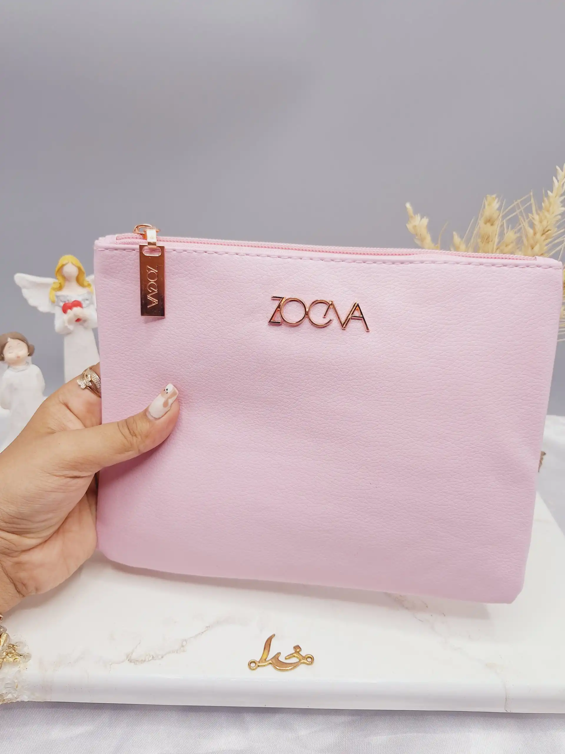 ست براش صورتی اصل 15 عددی لاکچری زووا با کیف چرمی