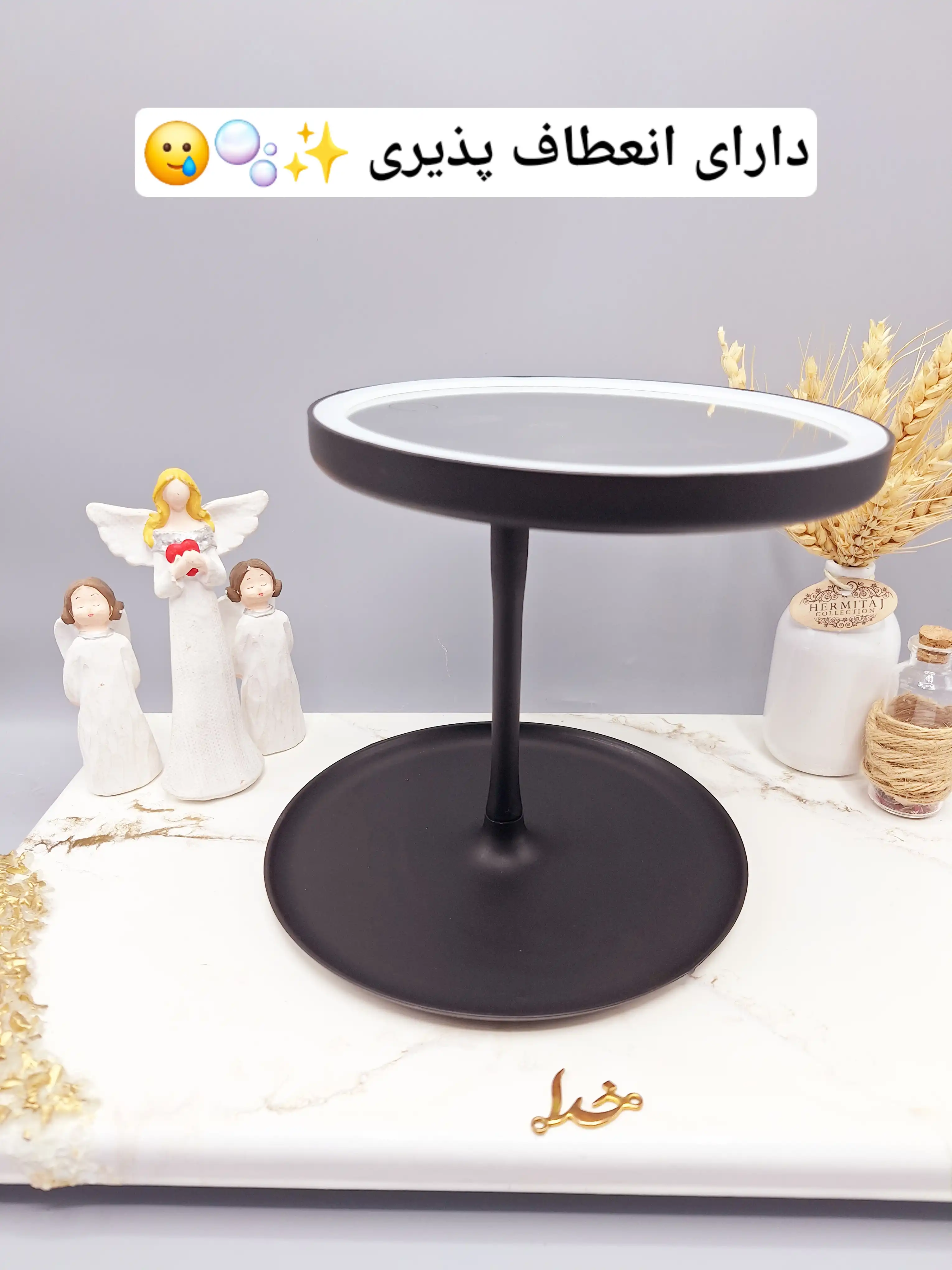 آینه رومیزی رینگ لایت دار لمسی پایین آینه استند دار 2001 (آینه مشکی)