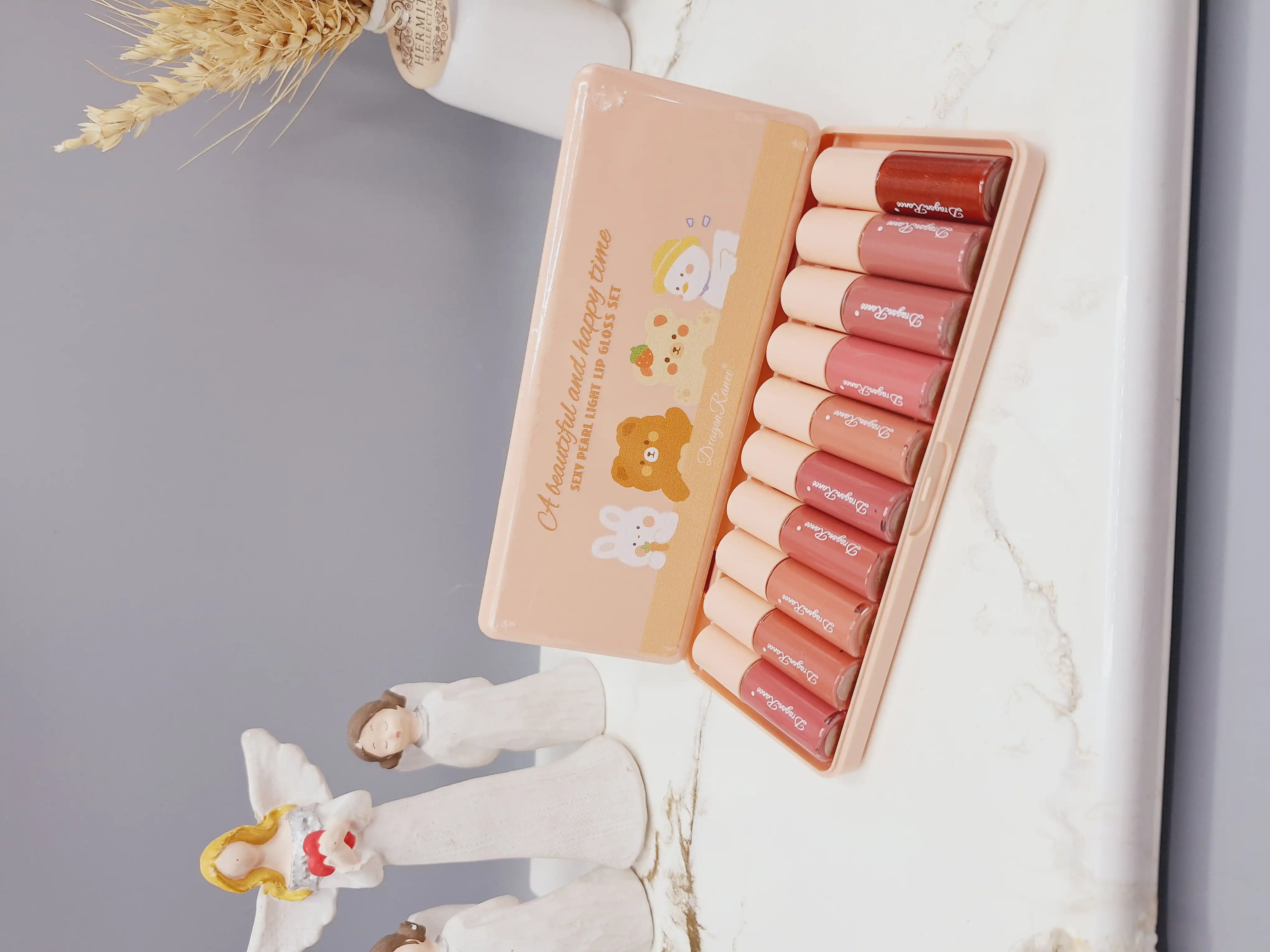 پک 10 تایی رژ مایع خوش رنگ طرح خرسی برند Dragon Rance کد RD86