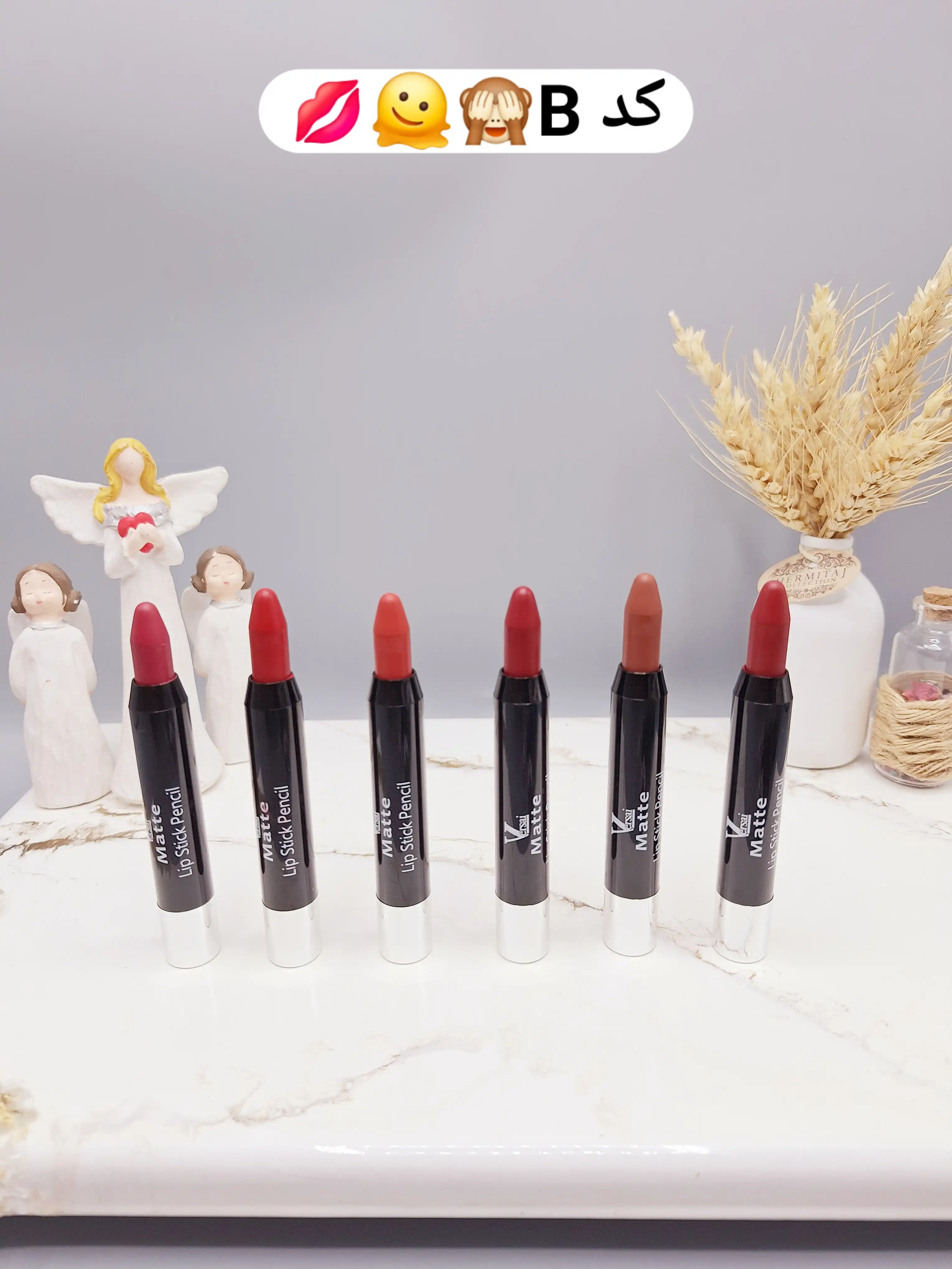 پک 6 تایی رژ جامد مدل پیچی برند Versai پوکه مشکی کد 2308