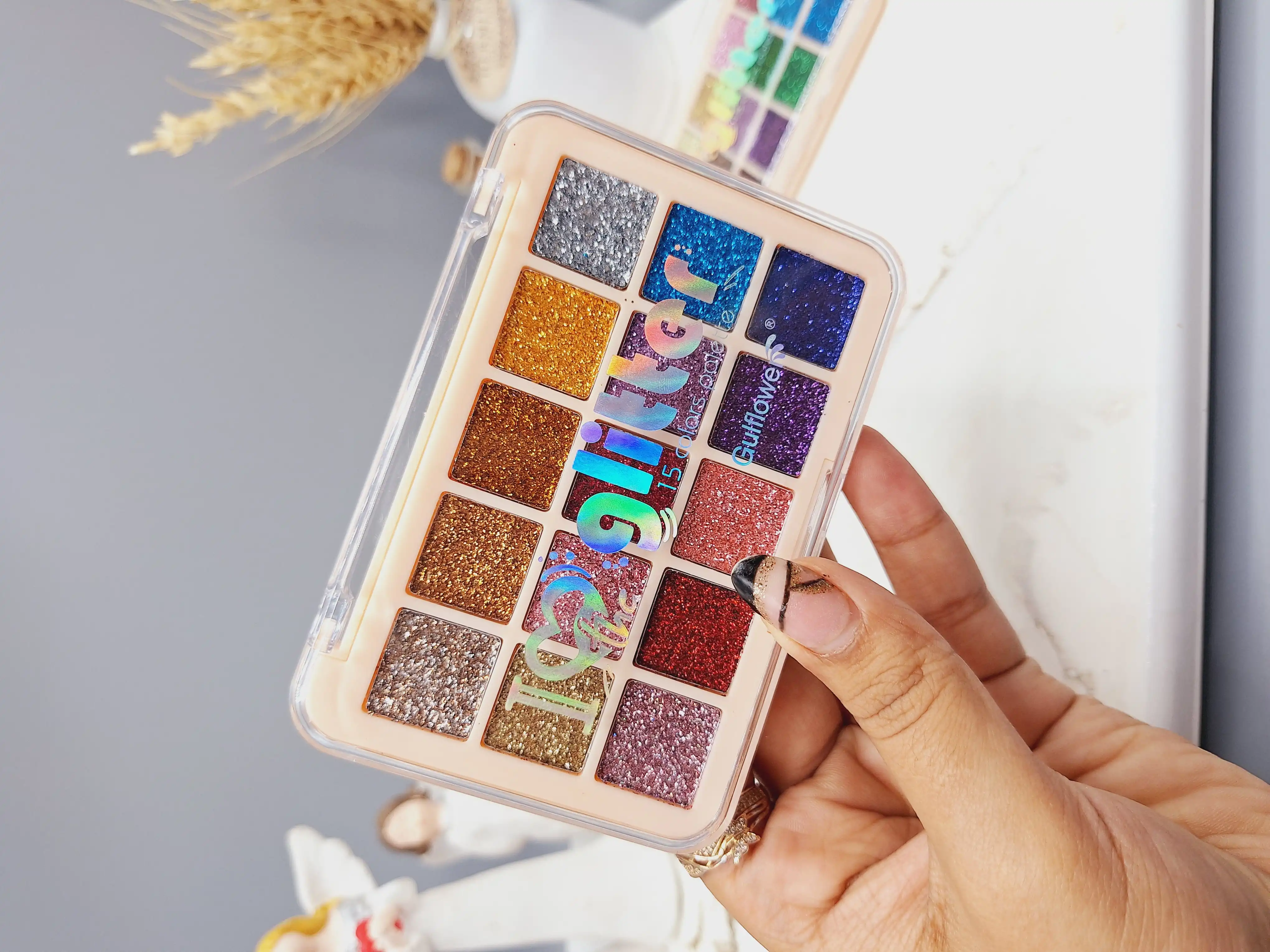 پالت گلیتر چشم 15 رنگ زیبا برند Gulflower کد 403