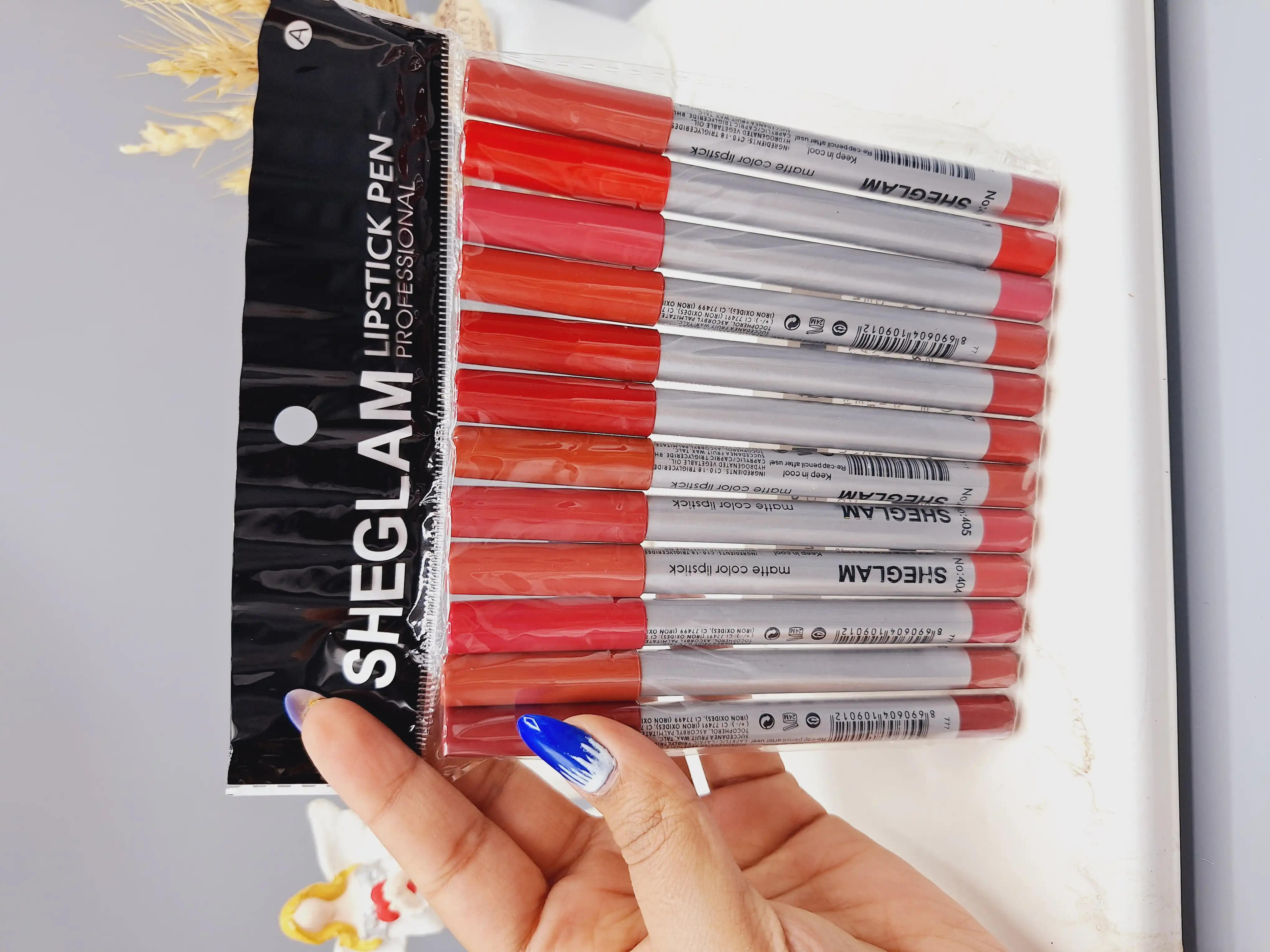 پک رژ مدادی 12 تایی برند شیگلم کد 2619 پوکه نقره ای