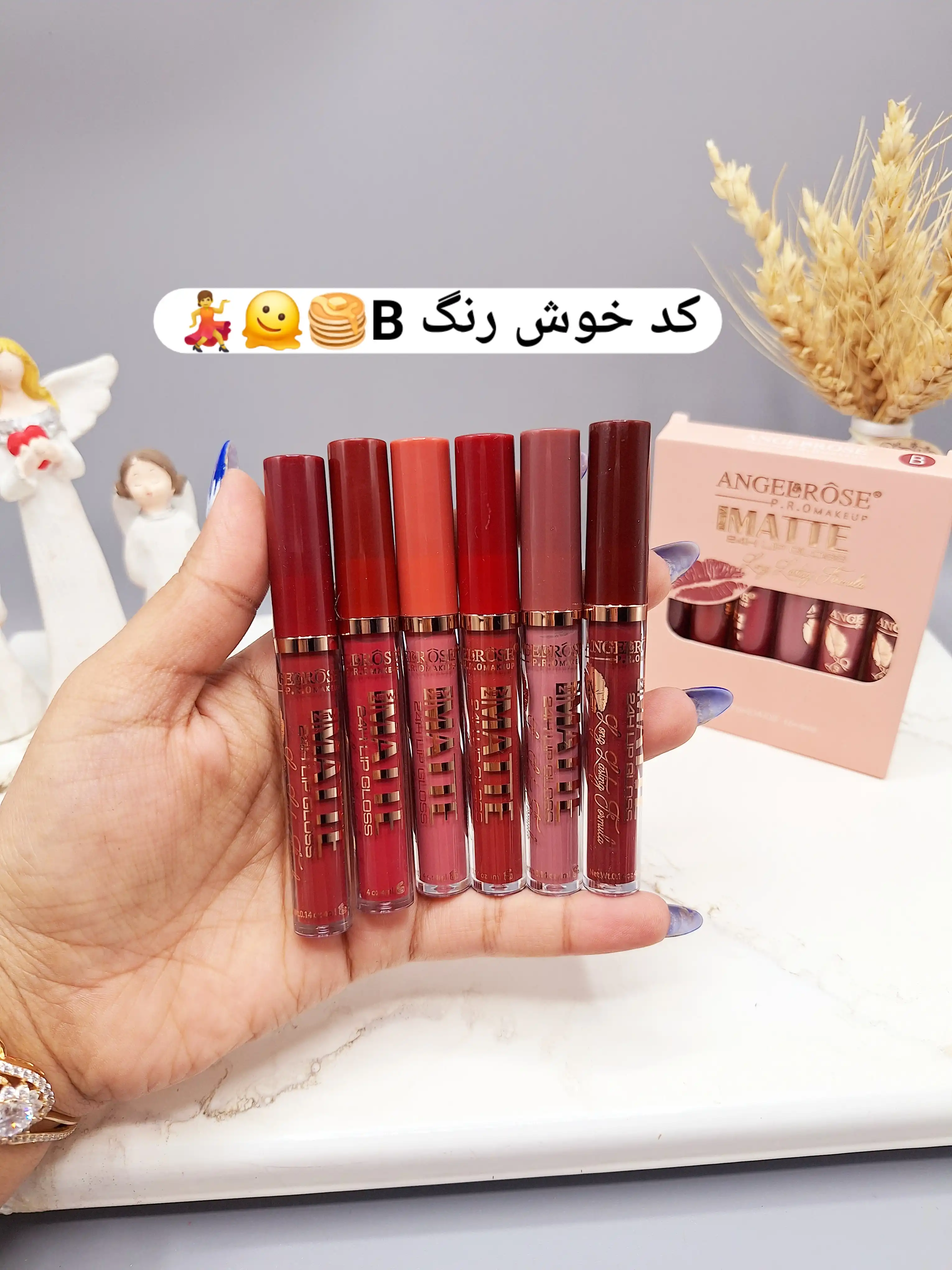 پک ۶ عددی رژلب مایع مات ۲۴ ساعته بدون سرب کیفیت عالی ANGEBROSE کد 0985