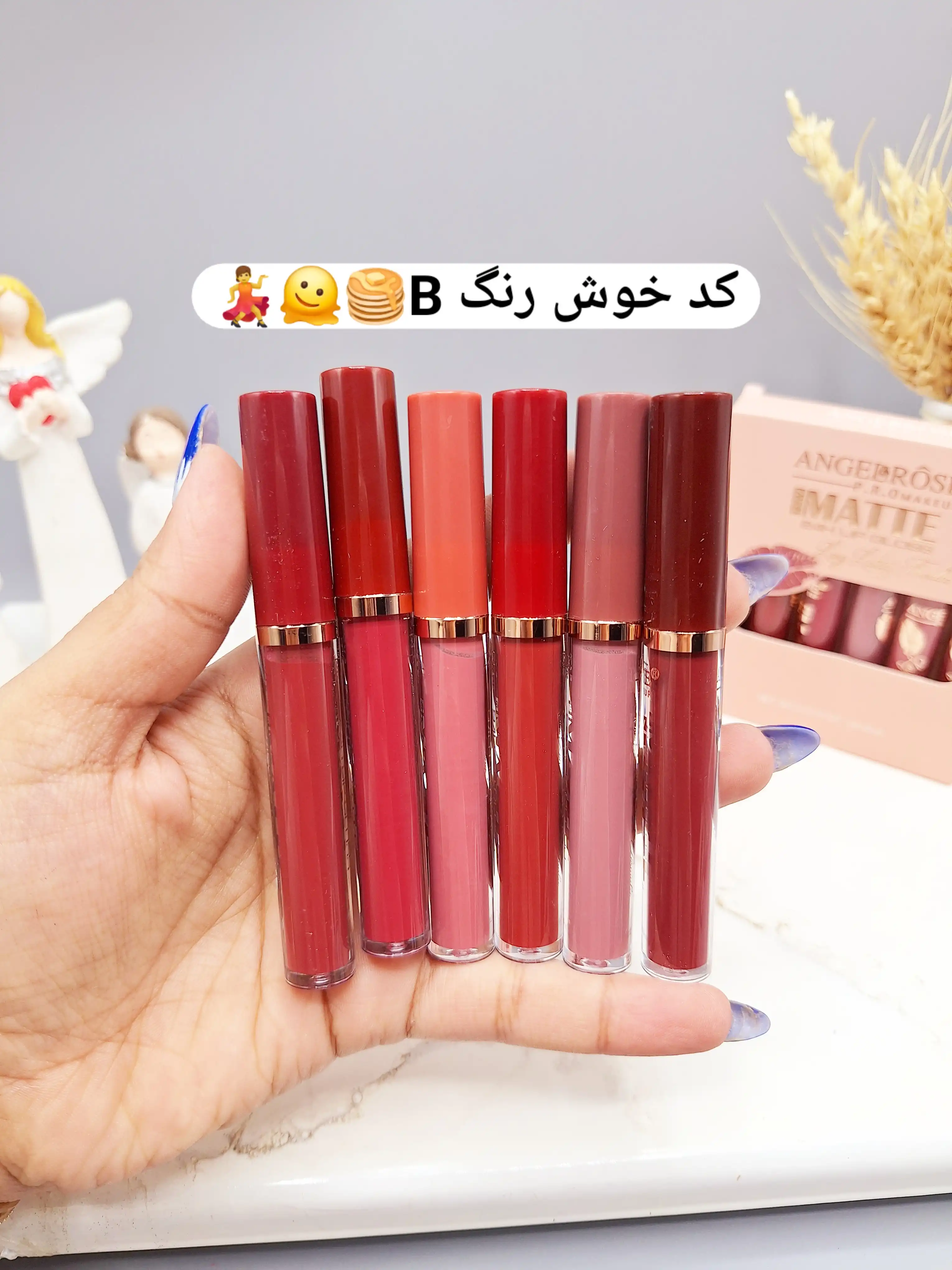 پک ۶ عددی رژلب مایع مات ۲۴ ساعته بدون سرب کیفیت عالی ANGEBROSE کد 0985