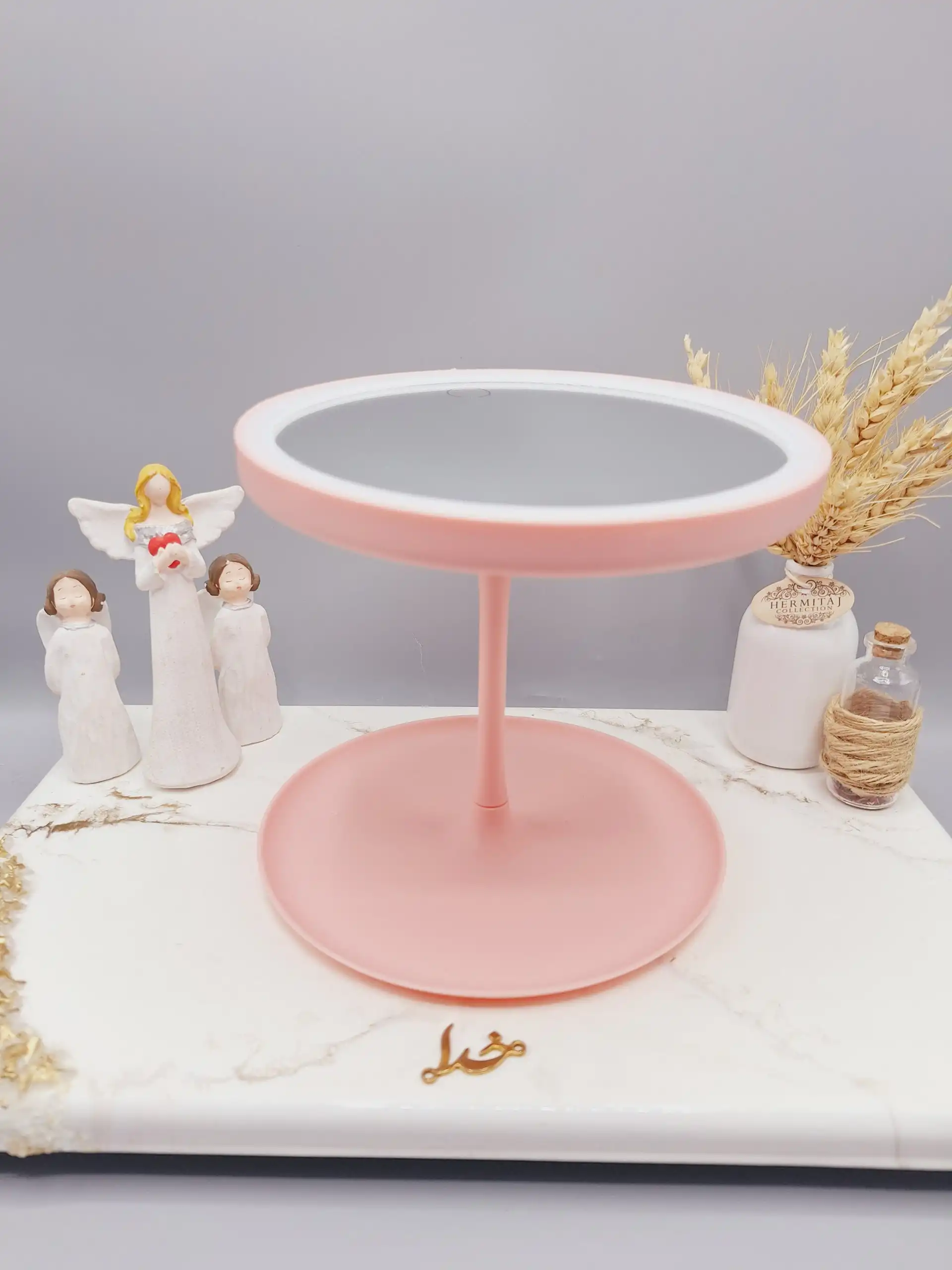 آینه رینگ لایت دار لمسی بسیار پرطرفدار مدل دایره ای زیبا( رنگ صورتی )