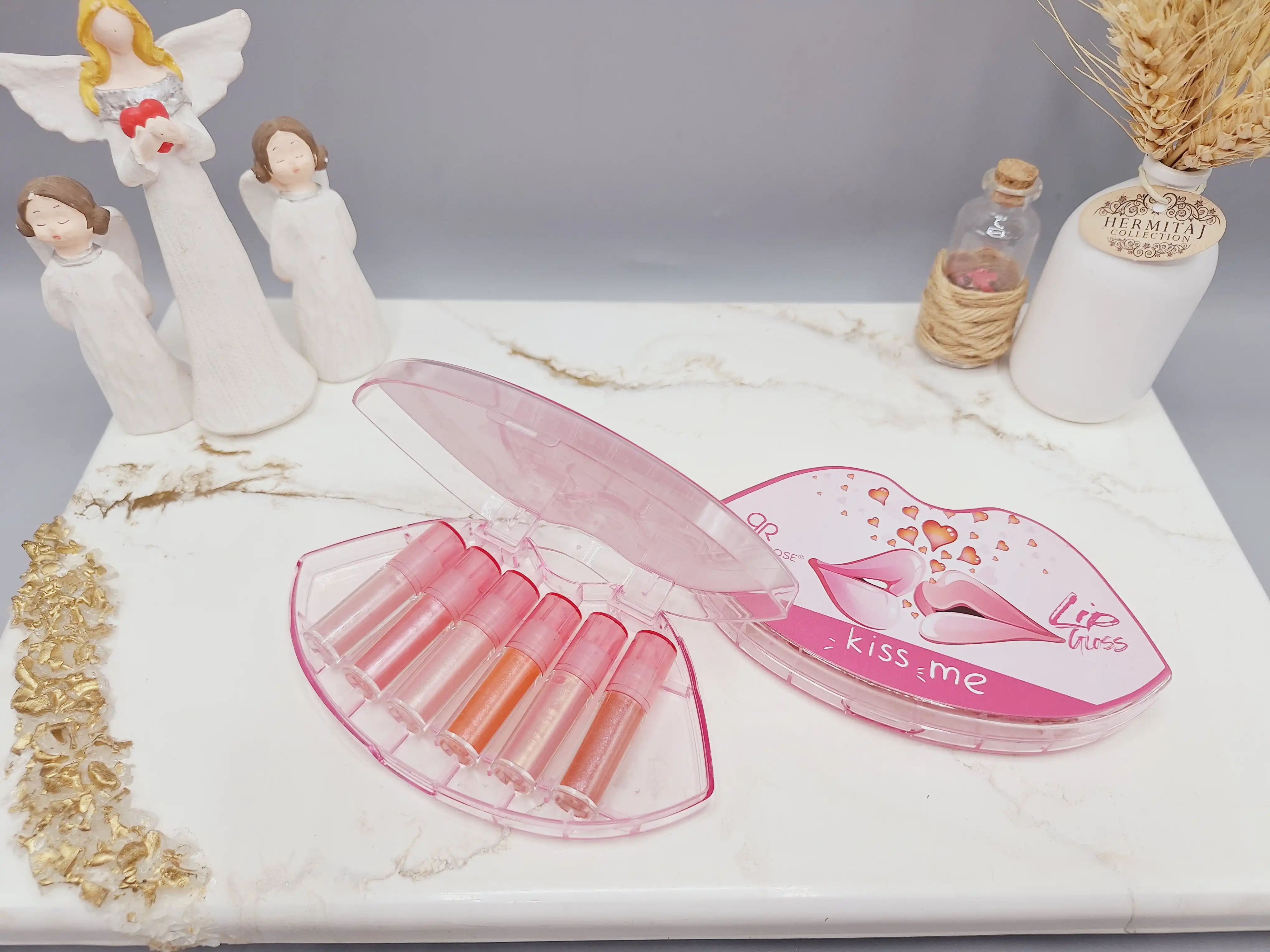 پک لیپ گلاس شاین دار طرح لب کیودن رز شش عددی کد 5904