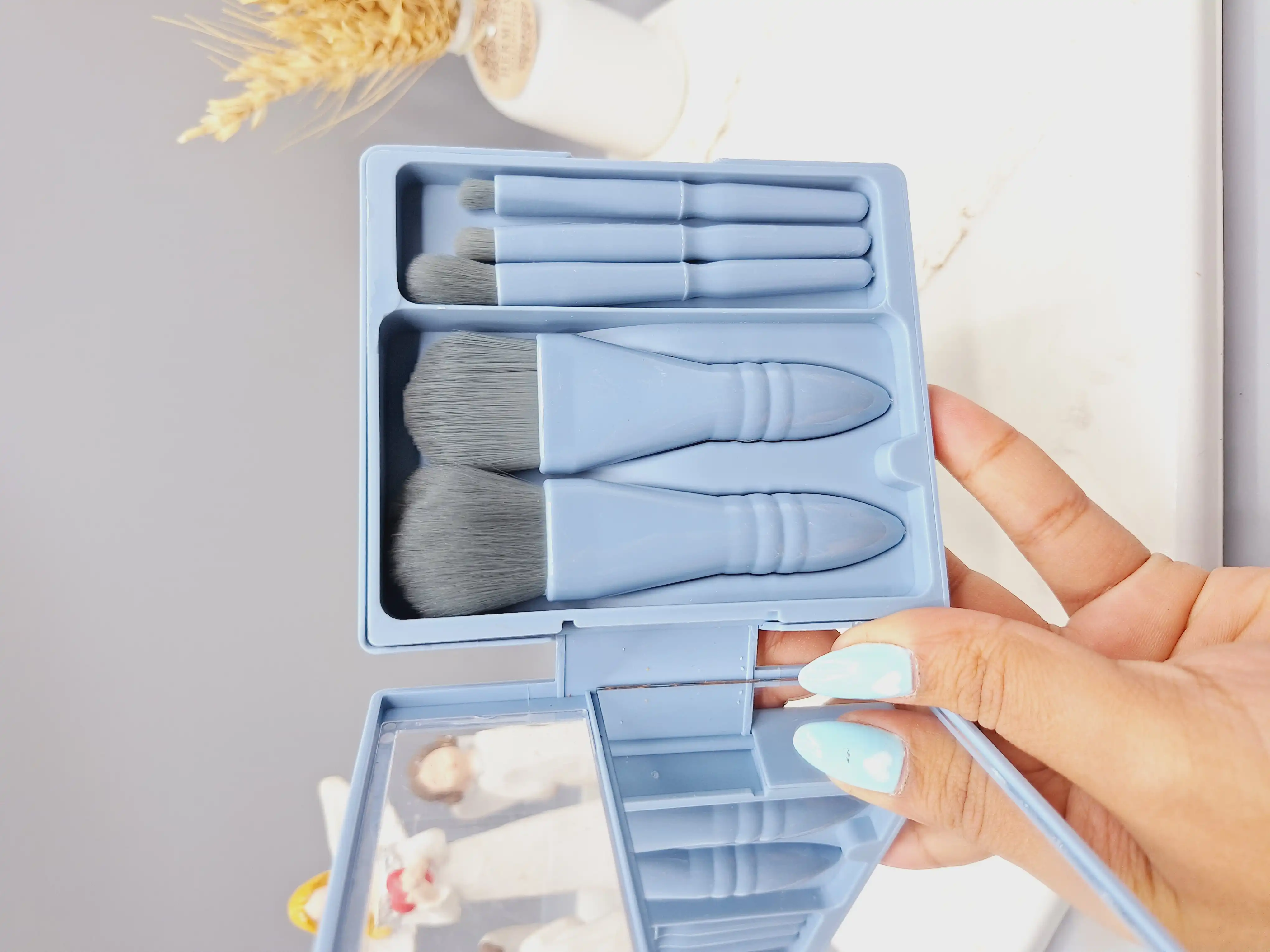 ست براش باکس دار 5 تیکه سورمه ای آینه دار