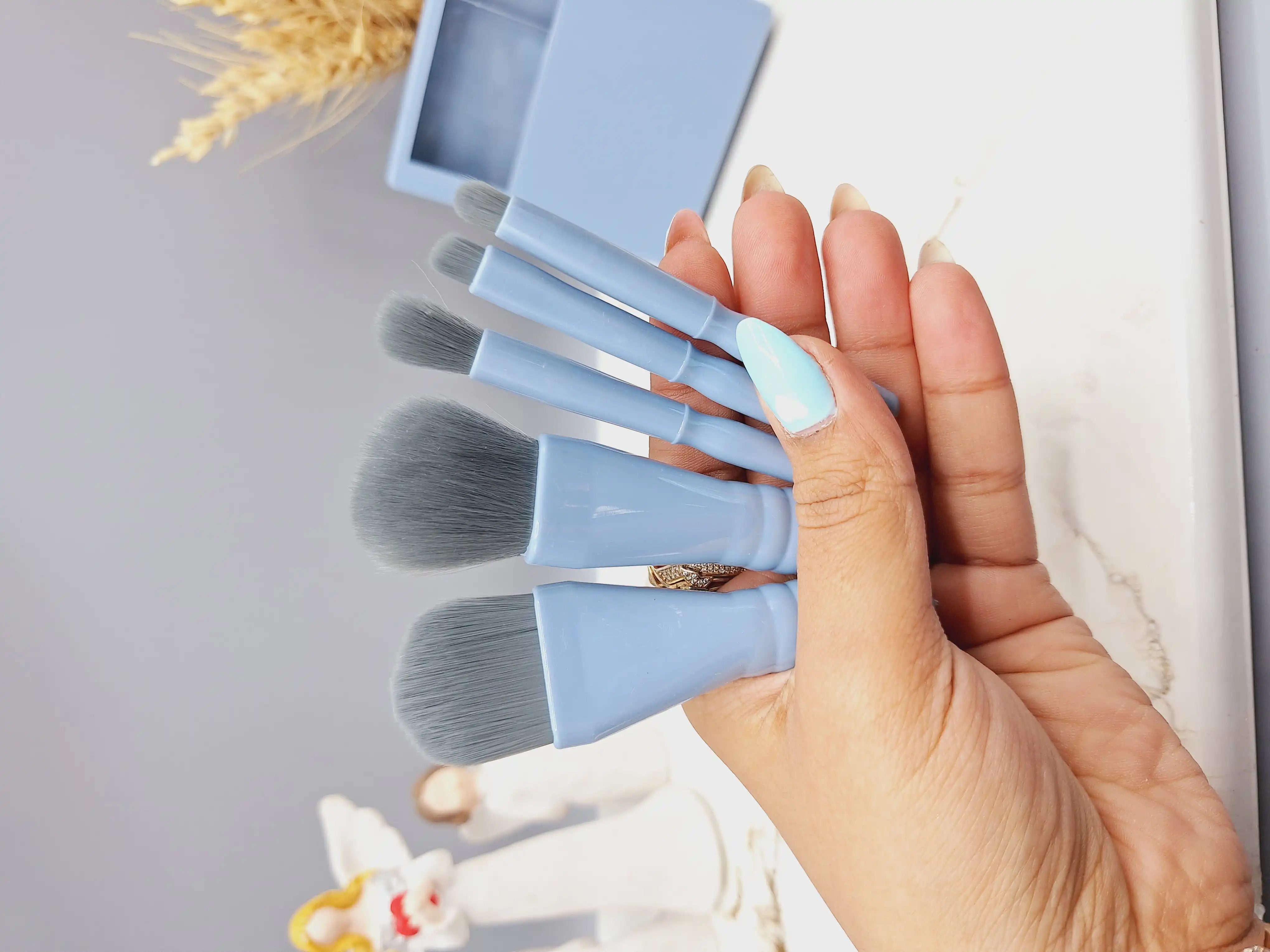 ست براش باکس دار 5 تیکه سورمه ای آینه دار