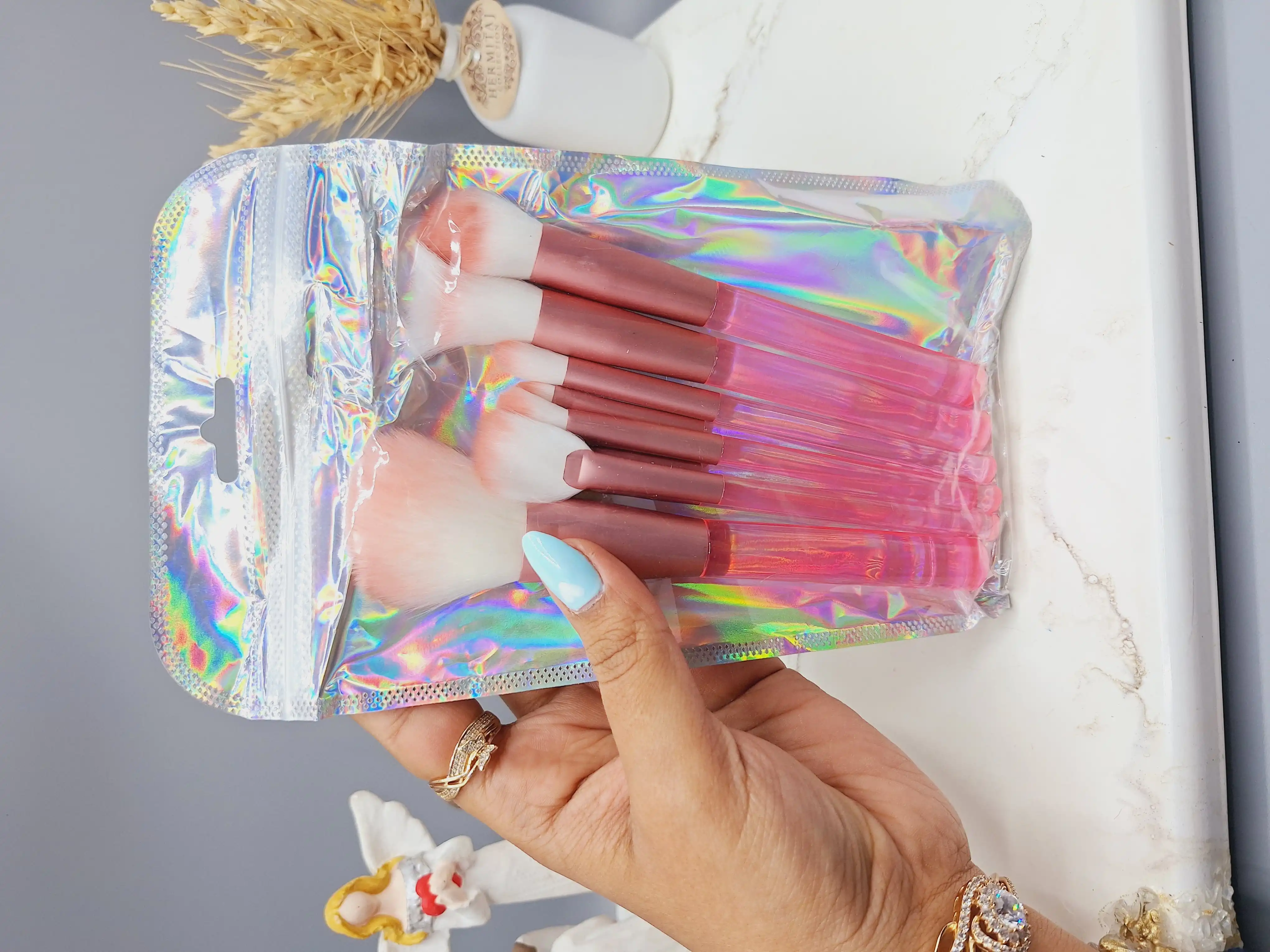 ست براش 8 تیکه شیشه ای رنگ پاستیلی