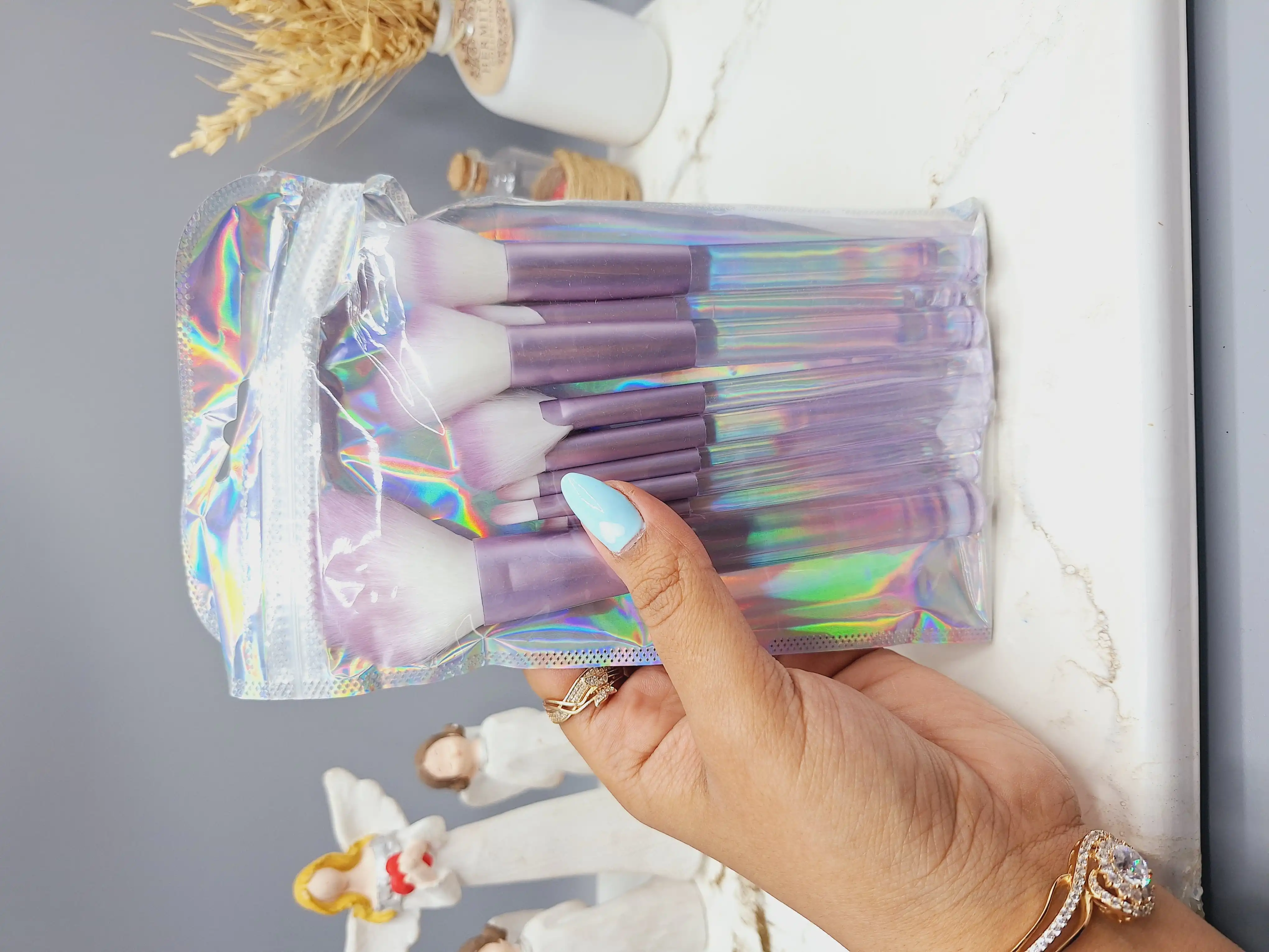 ست براش 8 تیکه شیشه ای رنگ پاستیلی