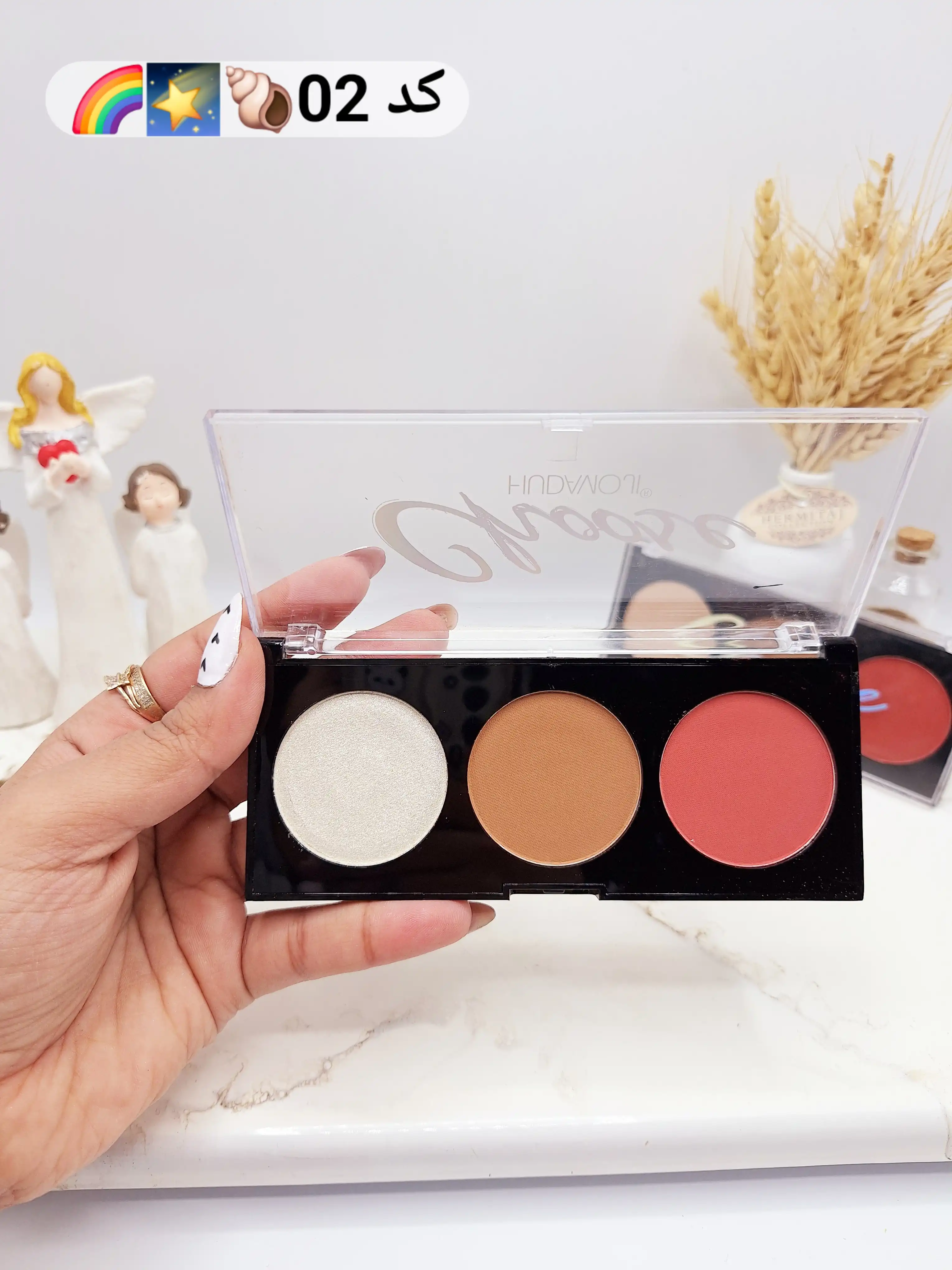 پالت رژگونه و هایلایتر و کانتور پودری  برند هداموجی HUDAMOJI کدCC_011