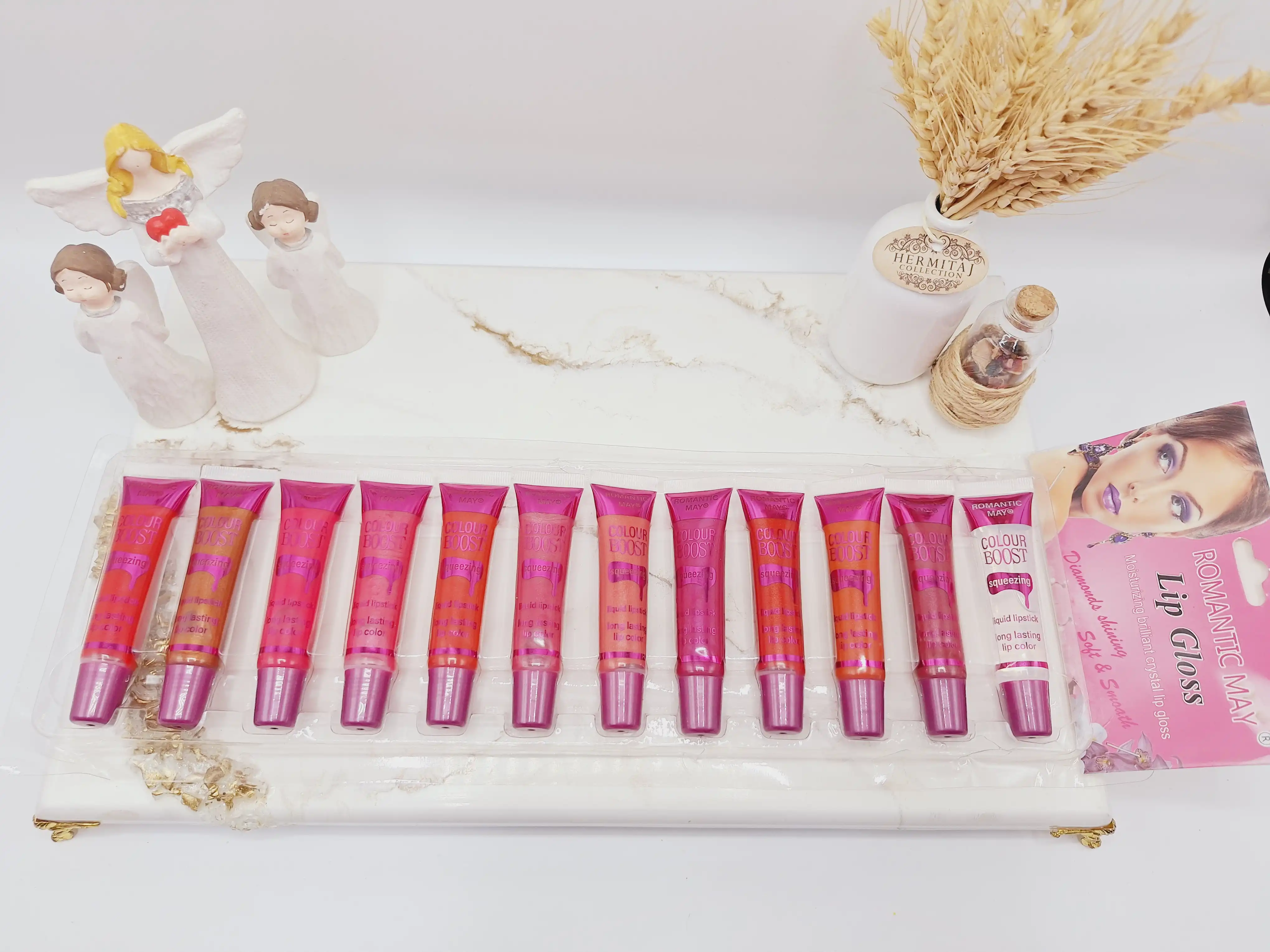 پک 12 تایی لیپ گلاس تیوپی برند رومانتیک مای ROMANTIC MAY کد 0013