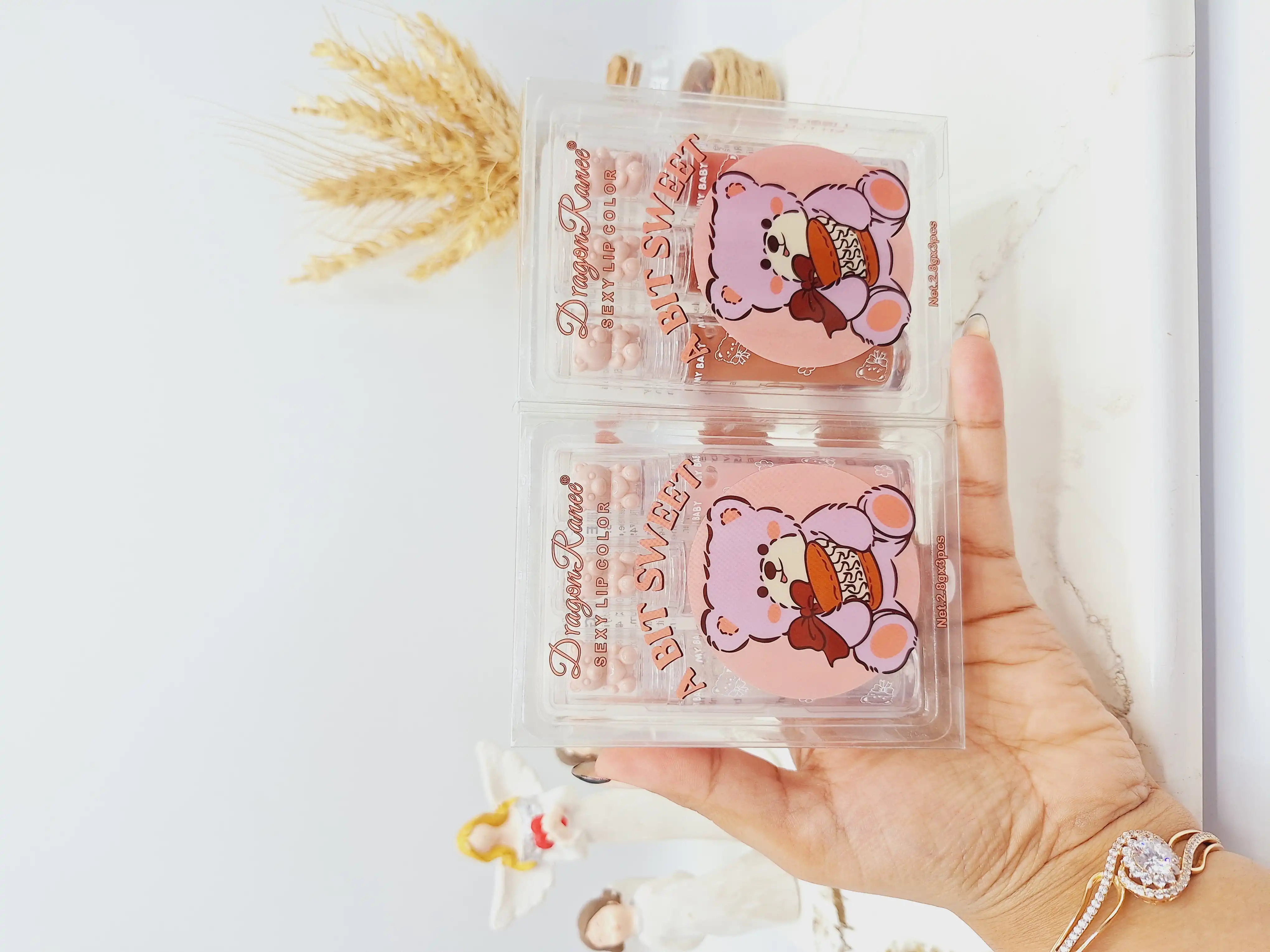 پک رژ لب و لیپ گلاس خرسی 3 تایی  برند دراگون رانی کد RD75