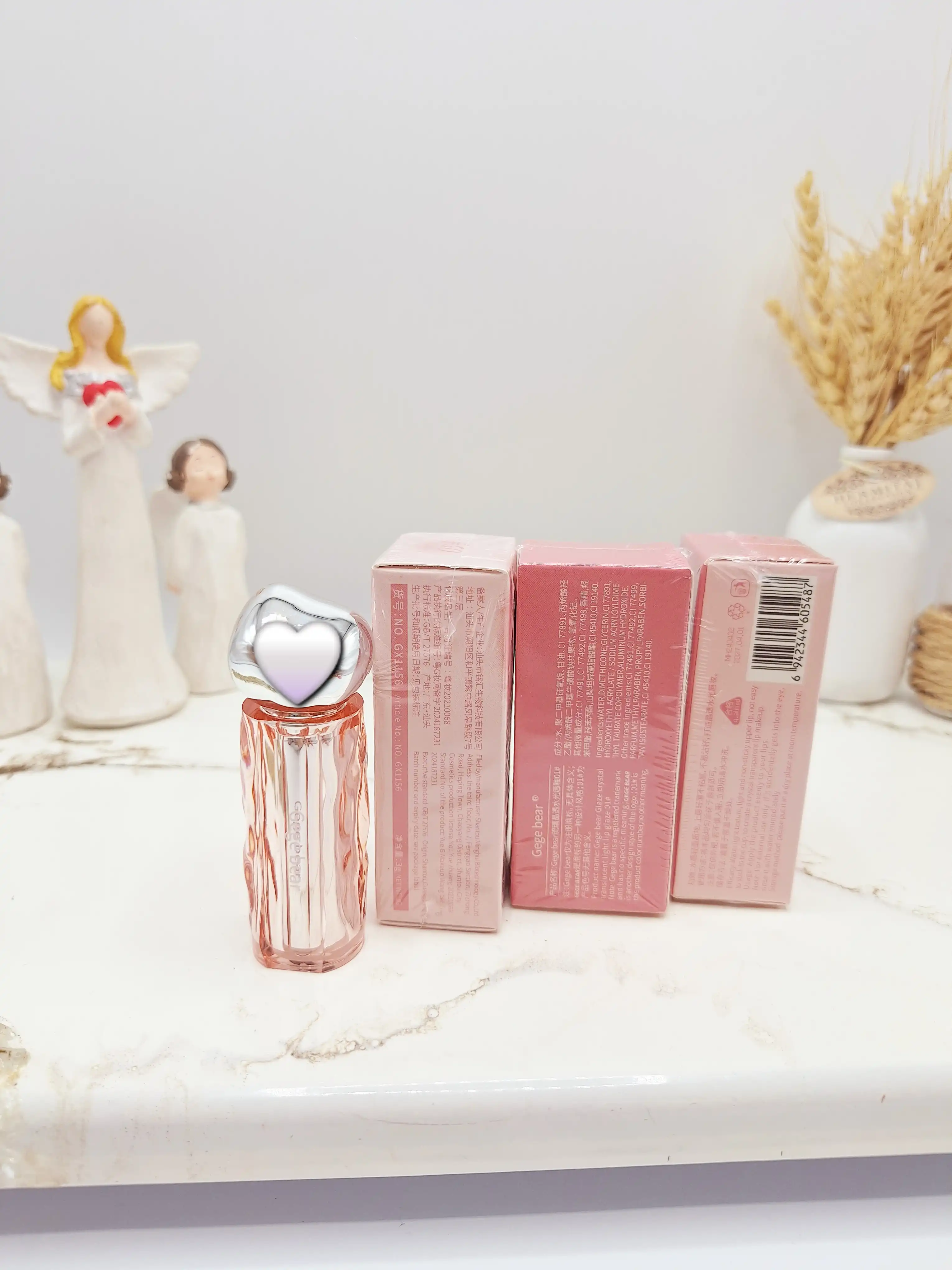 لیپ گلاس طرح کره ای سنگی  برند GEGE BEAR کارتن صورتی کد 5500