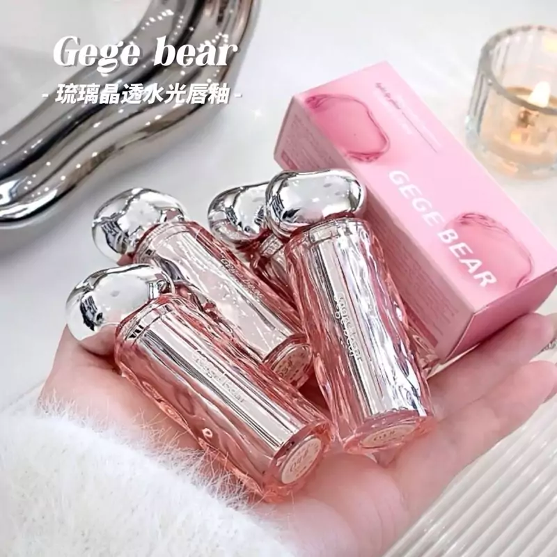 لیپ گلاس طرح کره ای سنگی  برند GEGE BEAR کارتن صورتی کد 5500