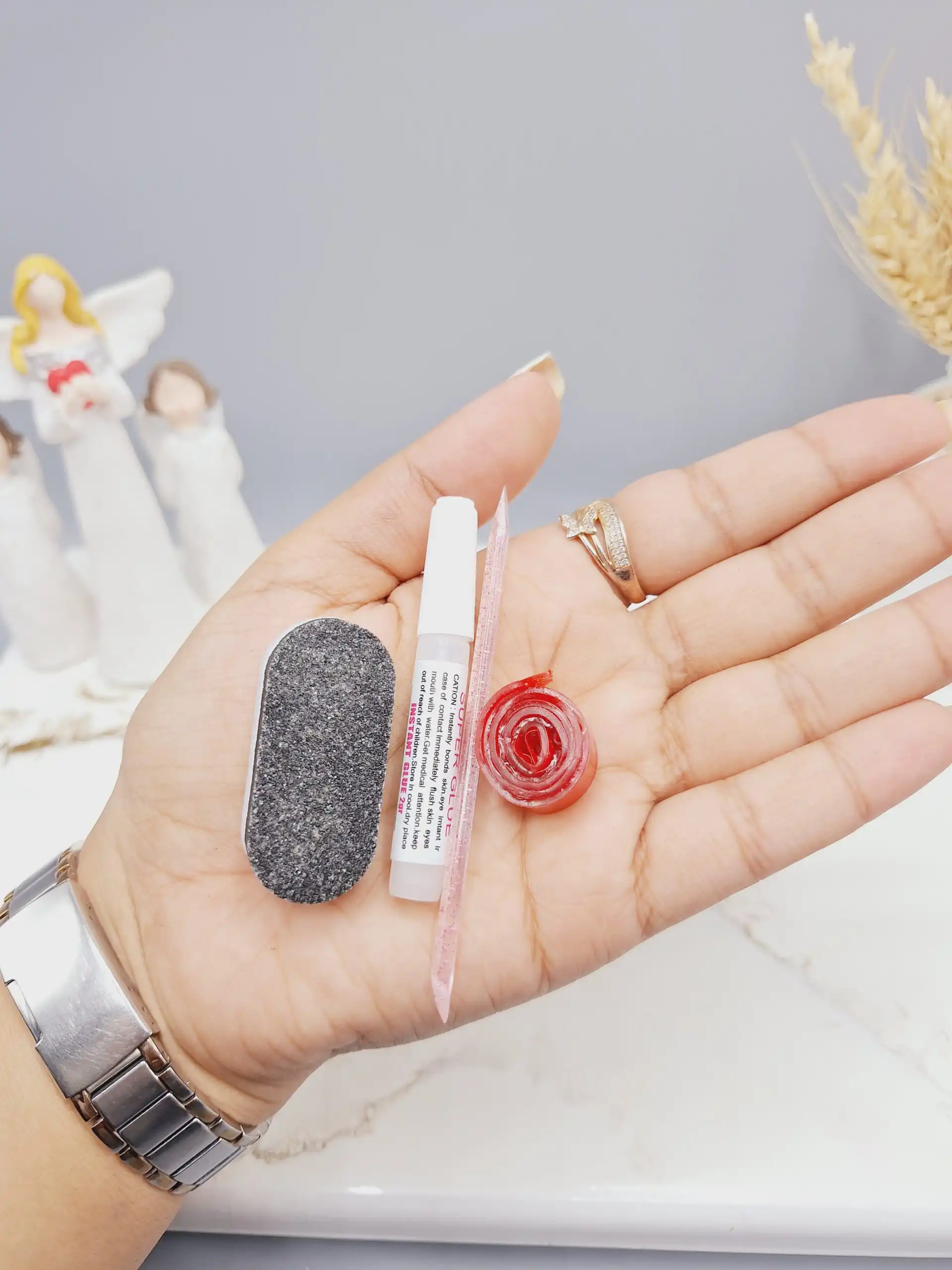 ناخن مصنوعی با مواد کاشت مدل هلویی آمبره (به همراه پک اختصاصی)