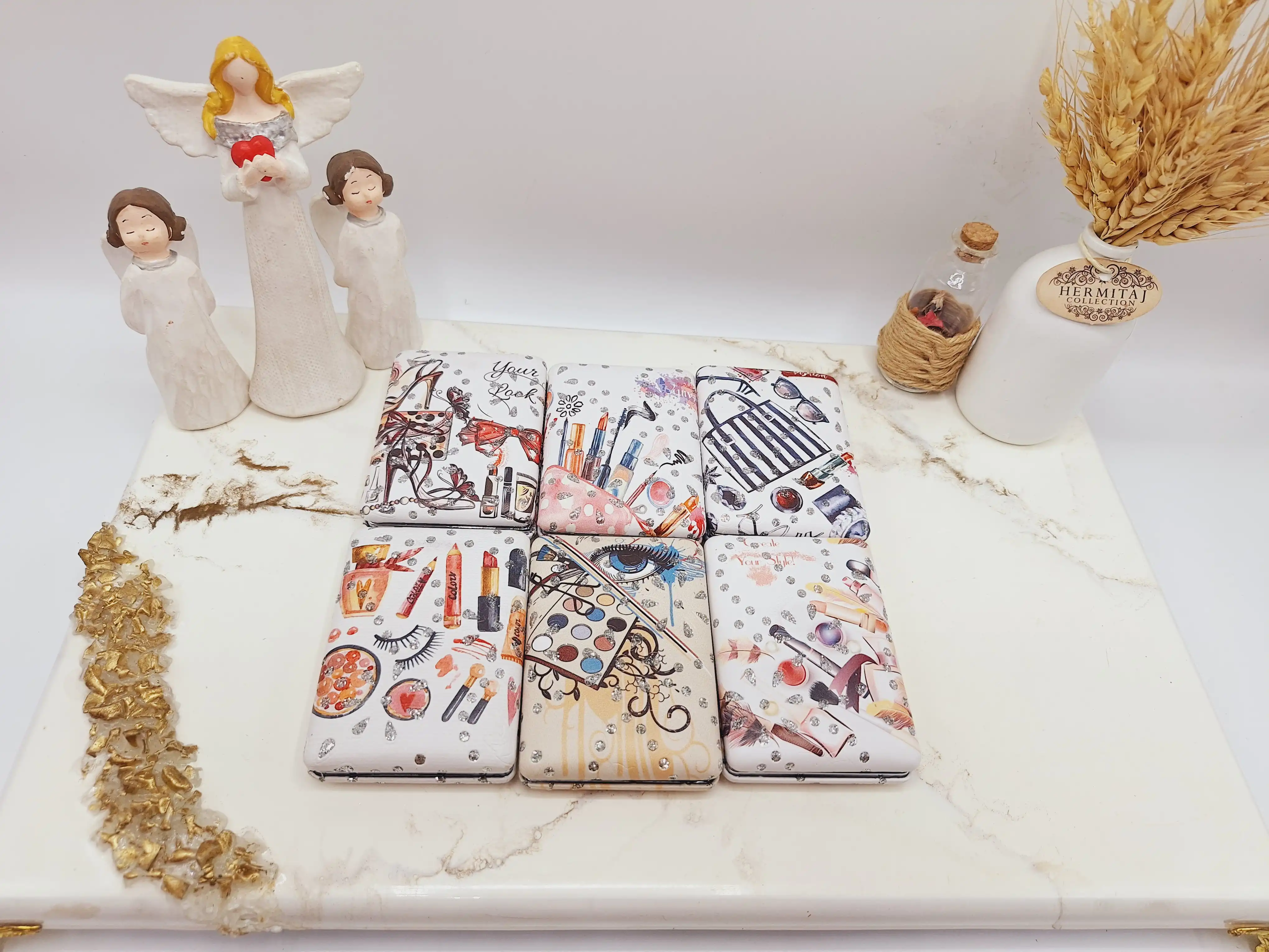 آینه دو طرفه جیبی طرح لوازم آرایش