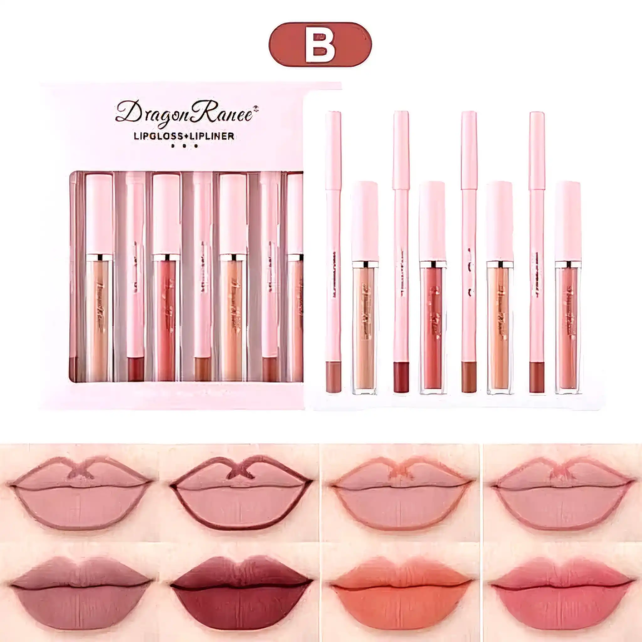 پک ست 8 عددی رژ مایع و خط لب دراگون رانی کد D6014