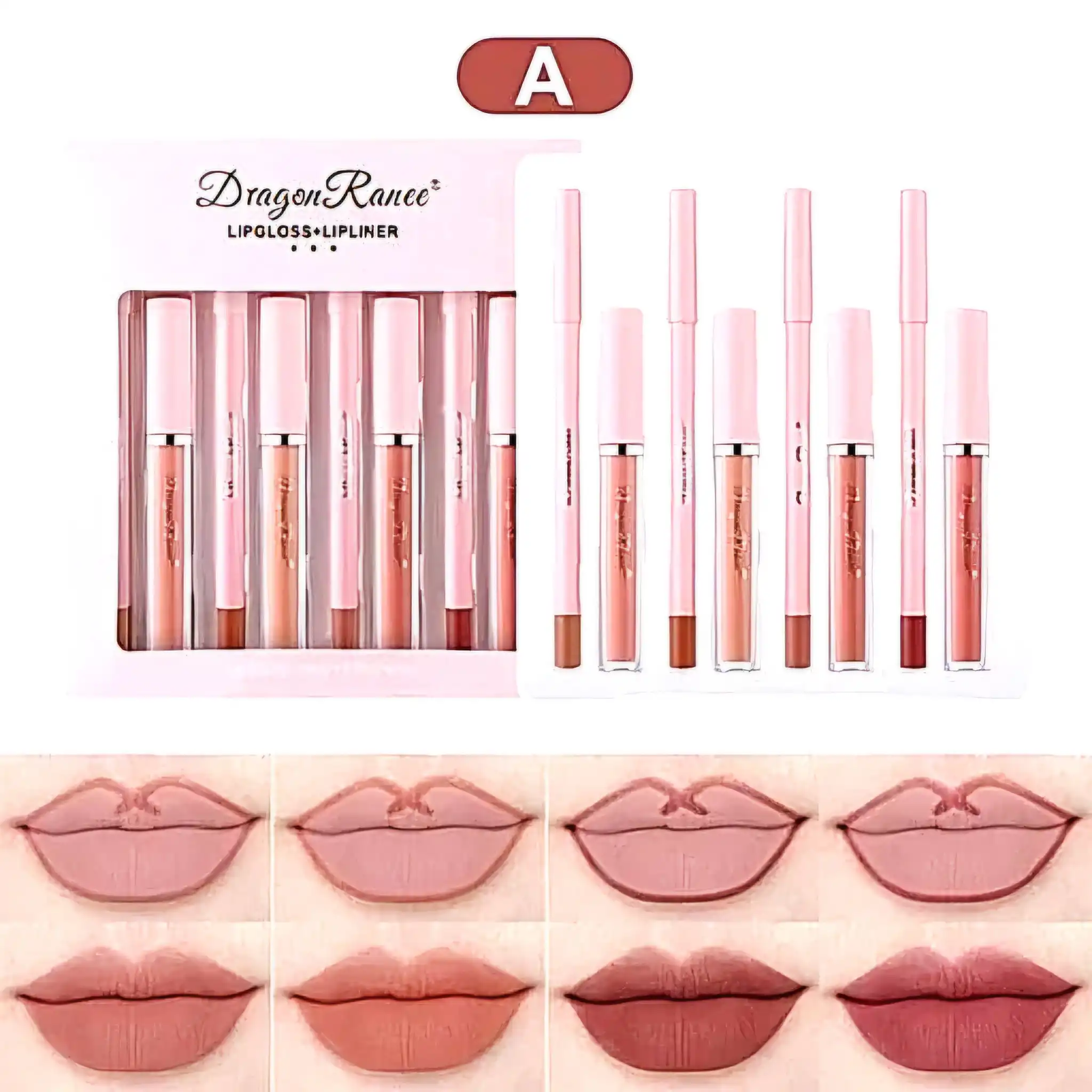 پک ست 8 عددی رژ مایع و خط لب دراگون رانی کد D6014