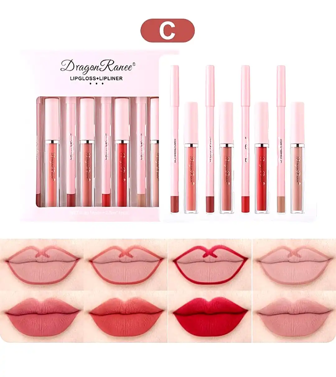 پک ست 8 عددی رژ مایع و خط لب دراگون رانی کد D6014