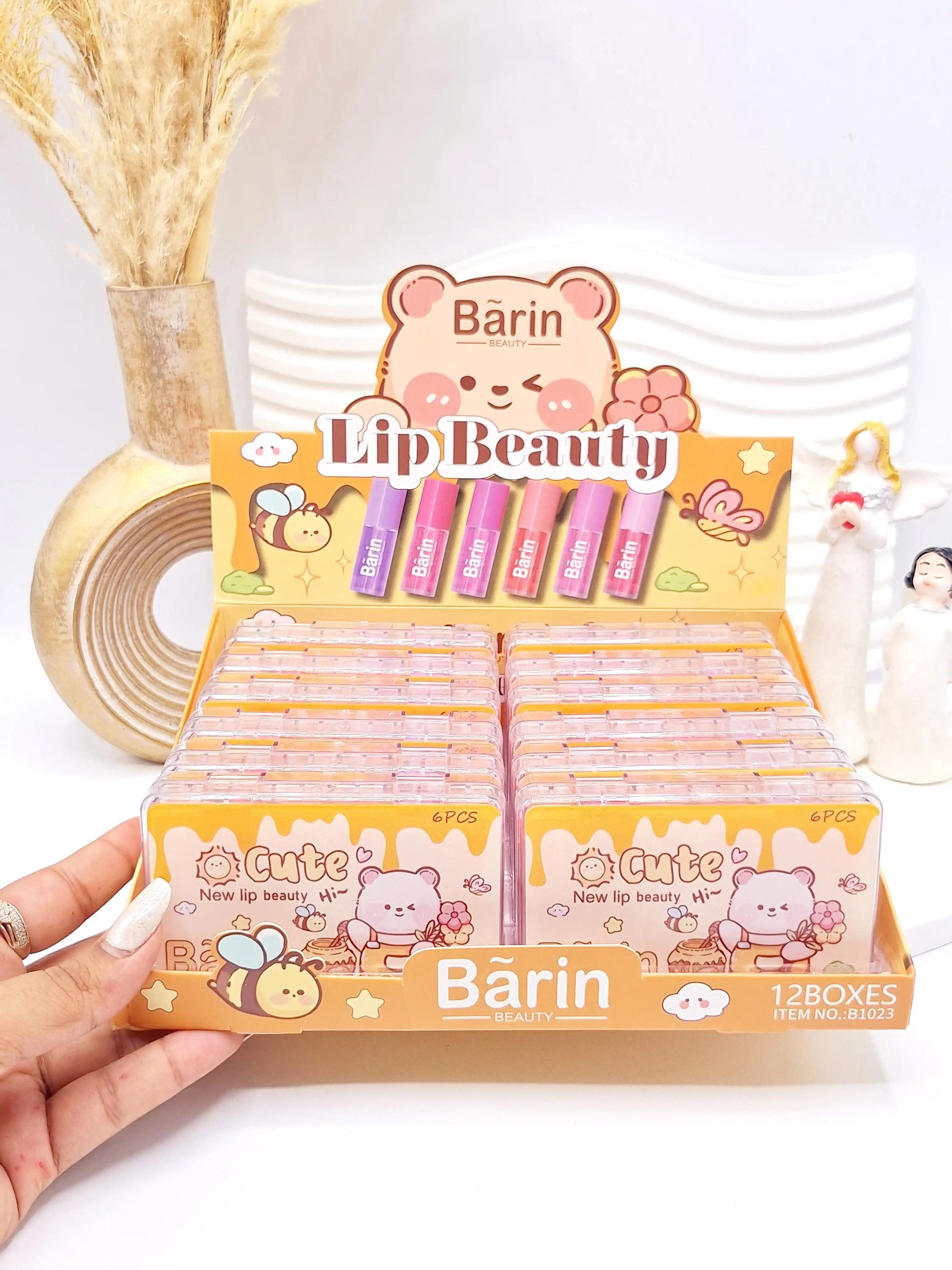 باکس 6 تایی لیپ گلاس طرح خرس برند Barin کد 1023