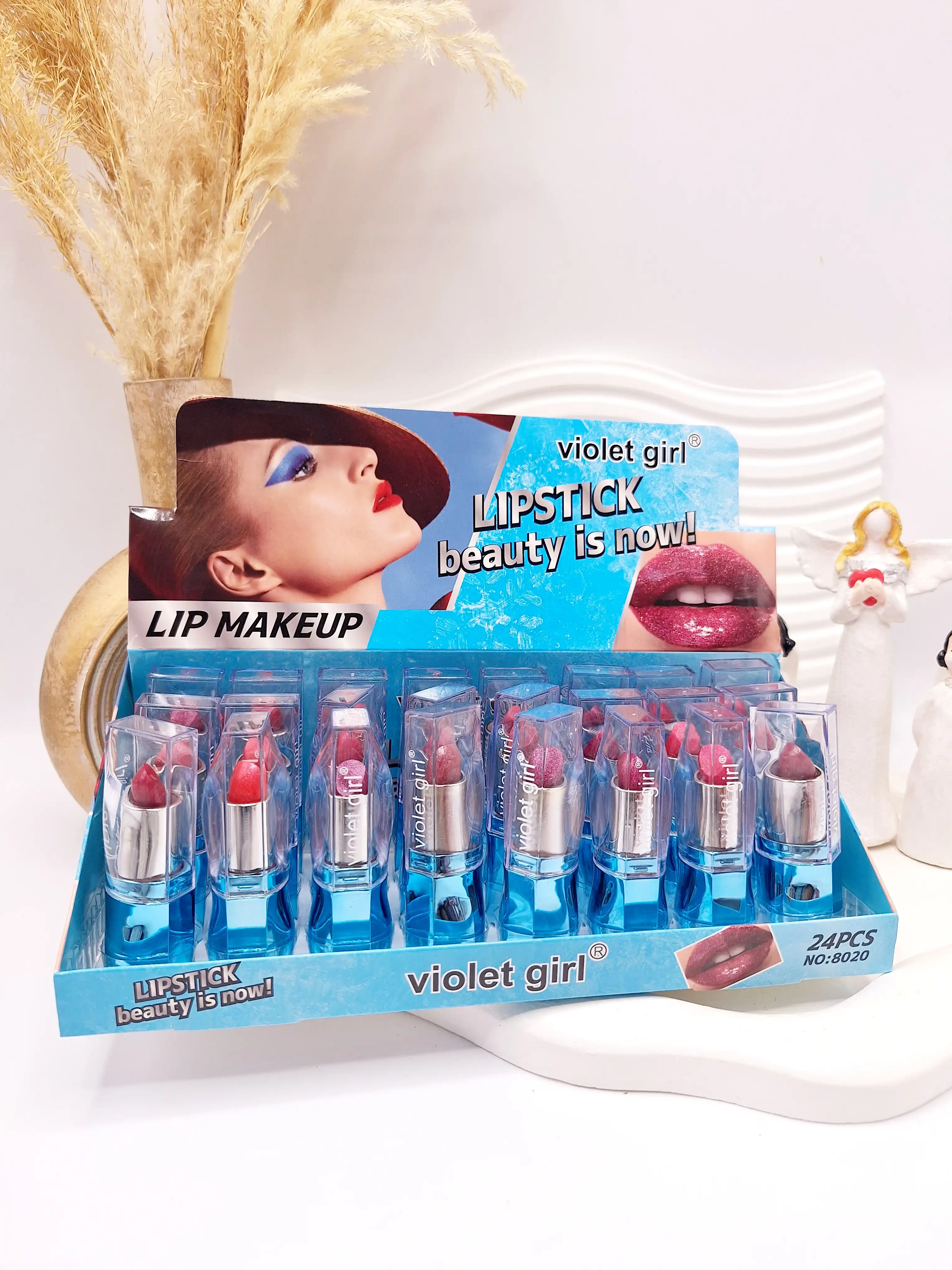 پک 8 تایی رژ جامد شاین دار زیبا برند violet girl کد NO:8020