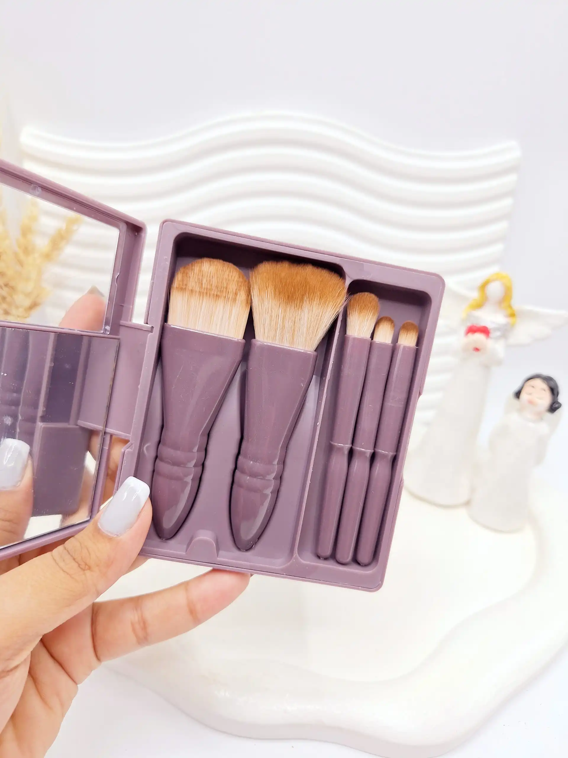 ست براش باکس دار 5 تیکه بنفش آینه دار