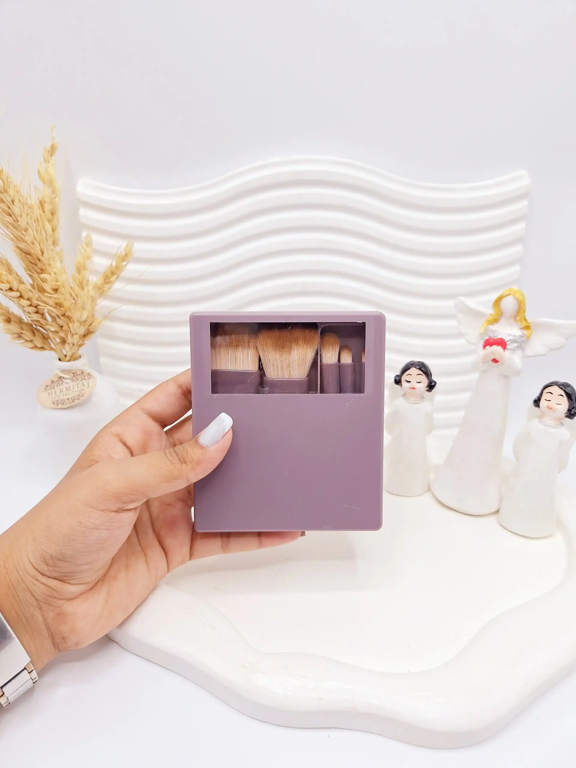 ست براش باکس دار 5 تیکه بنفش آینه دار