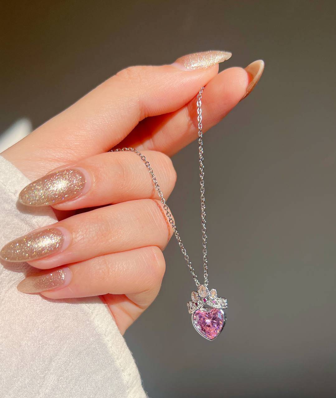 گردنبند جواهری قلب صورتی راپونزل