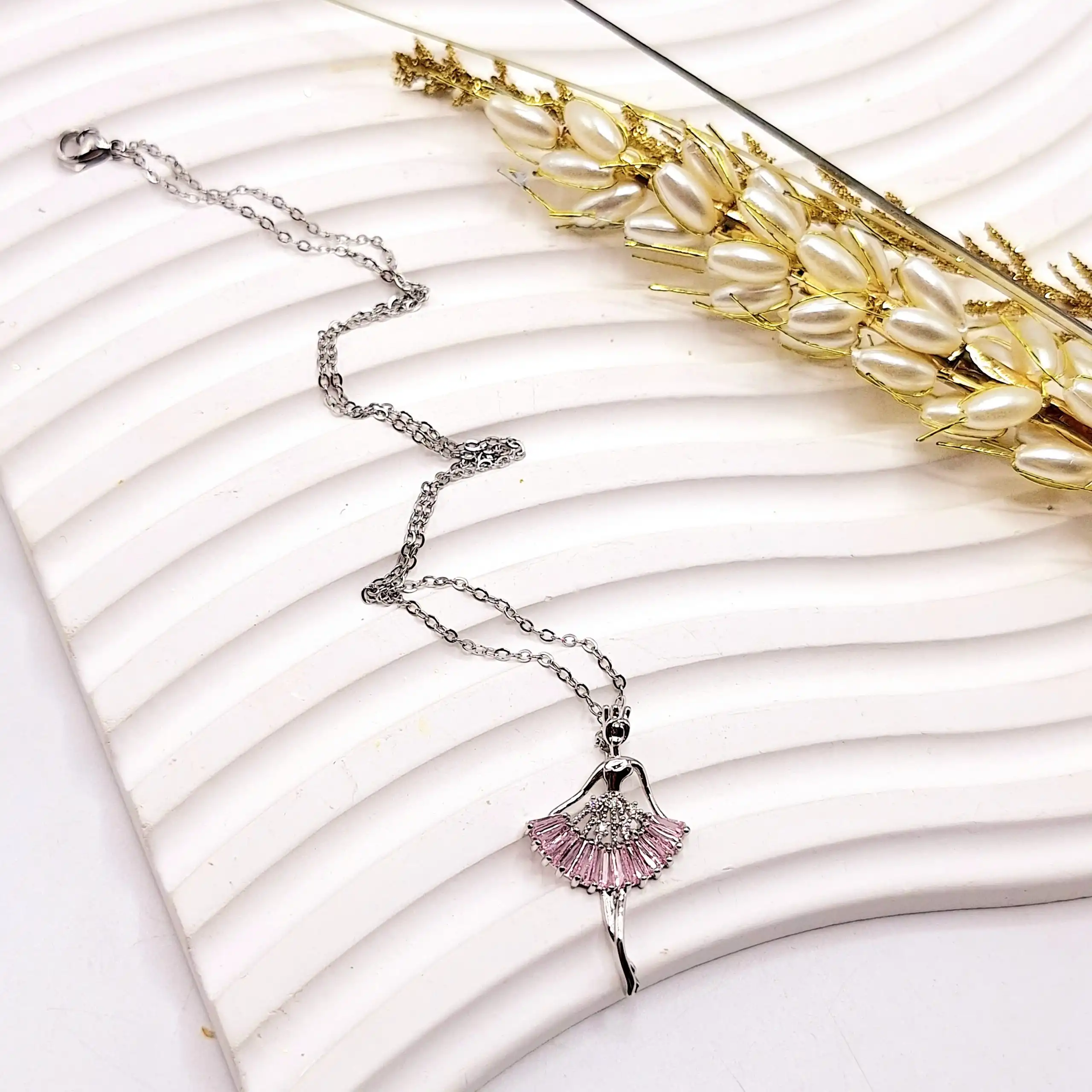 گردنبند زنانه طرح پرنسس بالرین فول نگین استیل