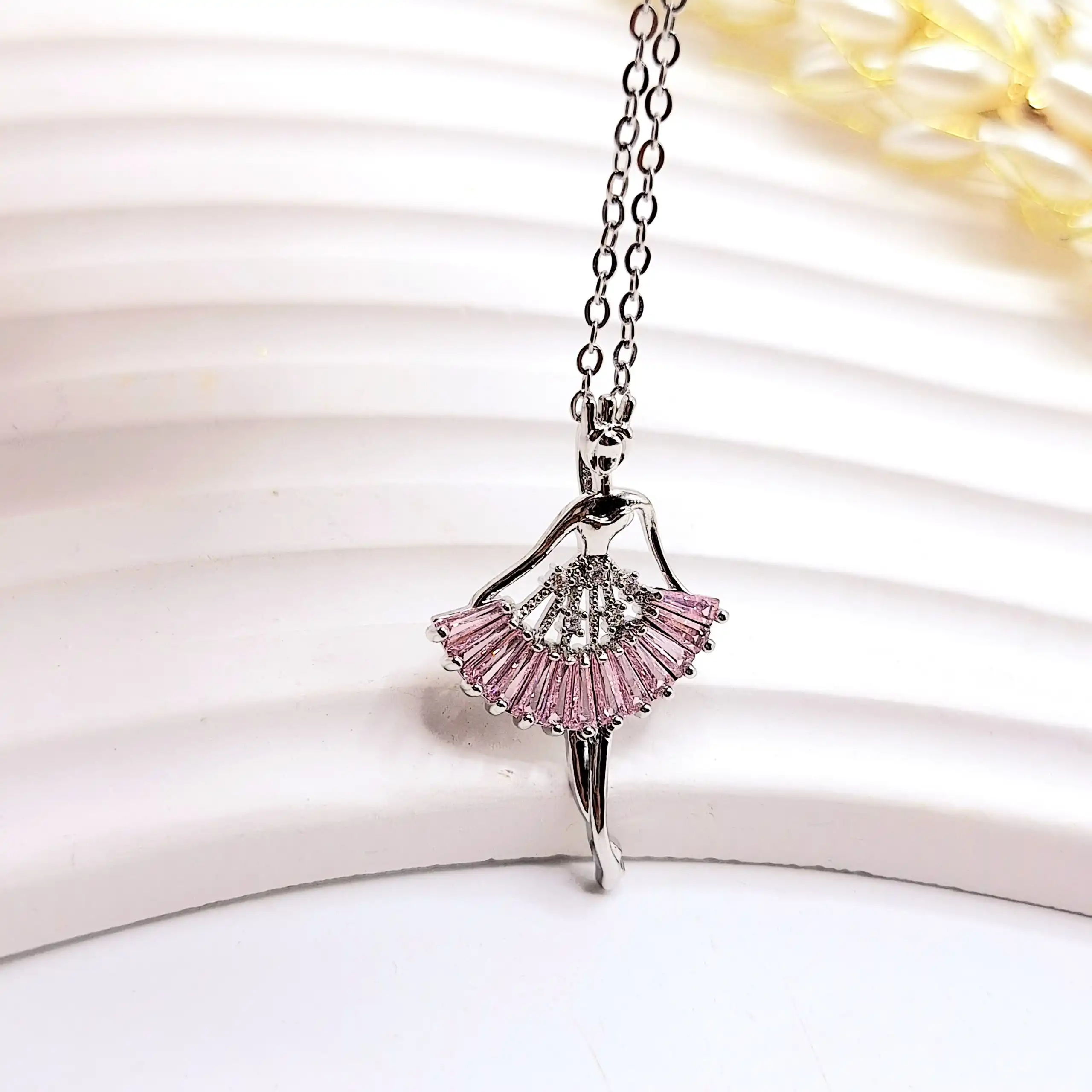 گردنبند زنانه طرح پرنسس بالرین فول نگین استیل