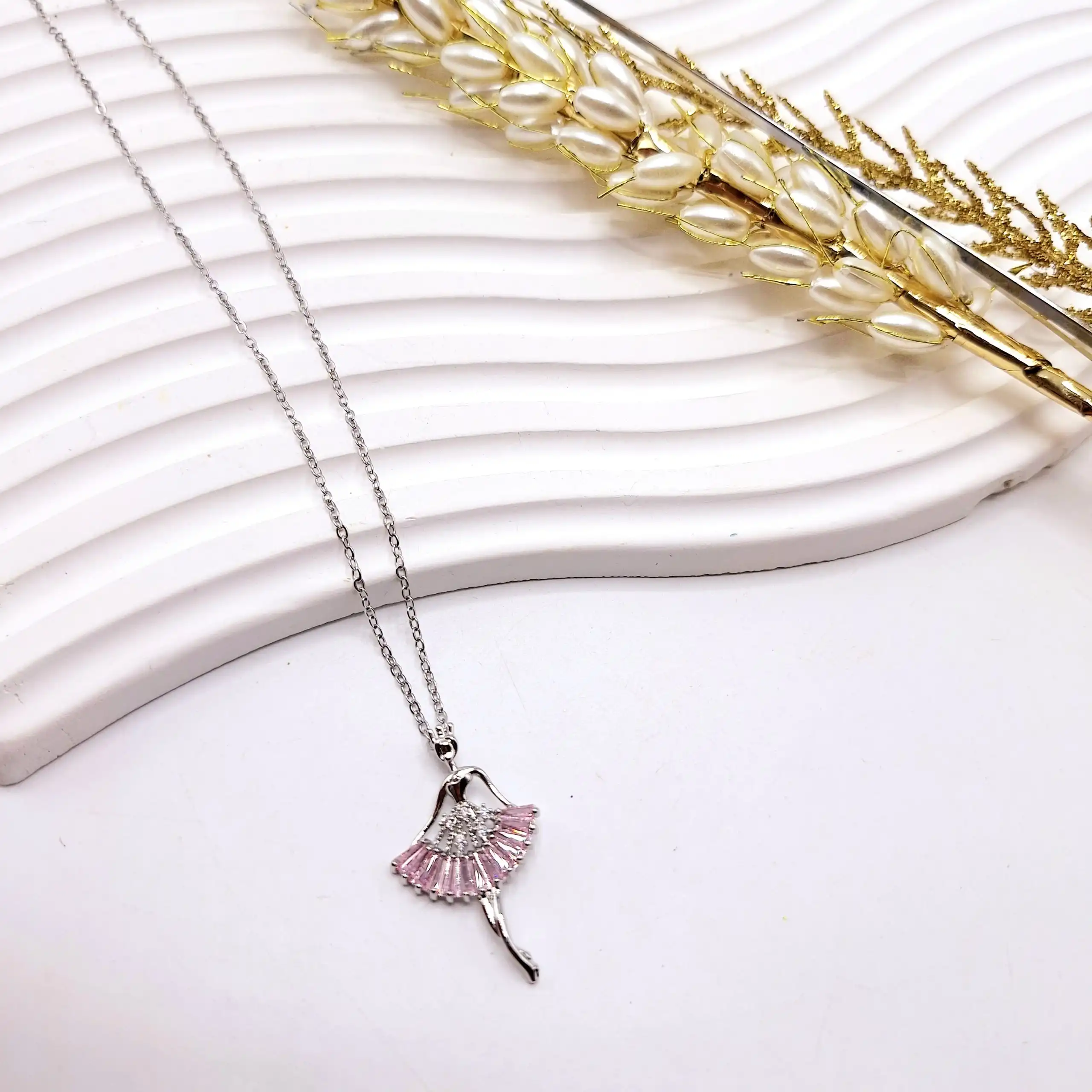 گردنبند زنانه طرح پرنسس بالرین فول نگین استیل