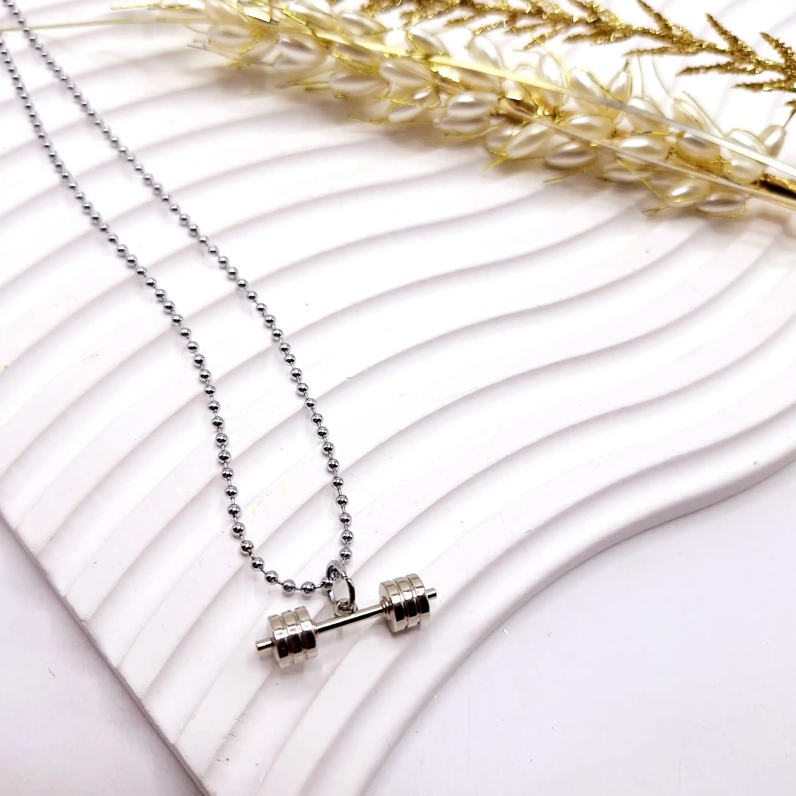 گردنبد طرح دمبل باشگاه استیل رنگ ثابت