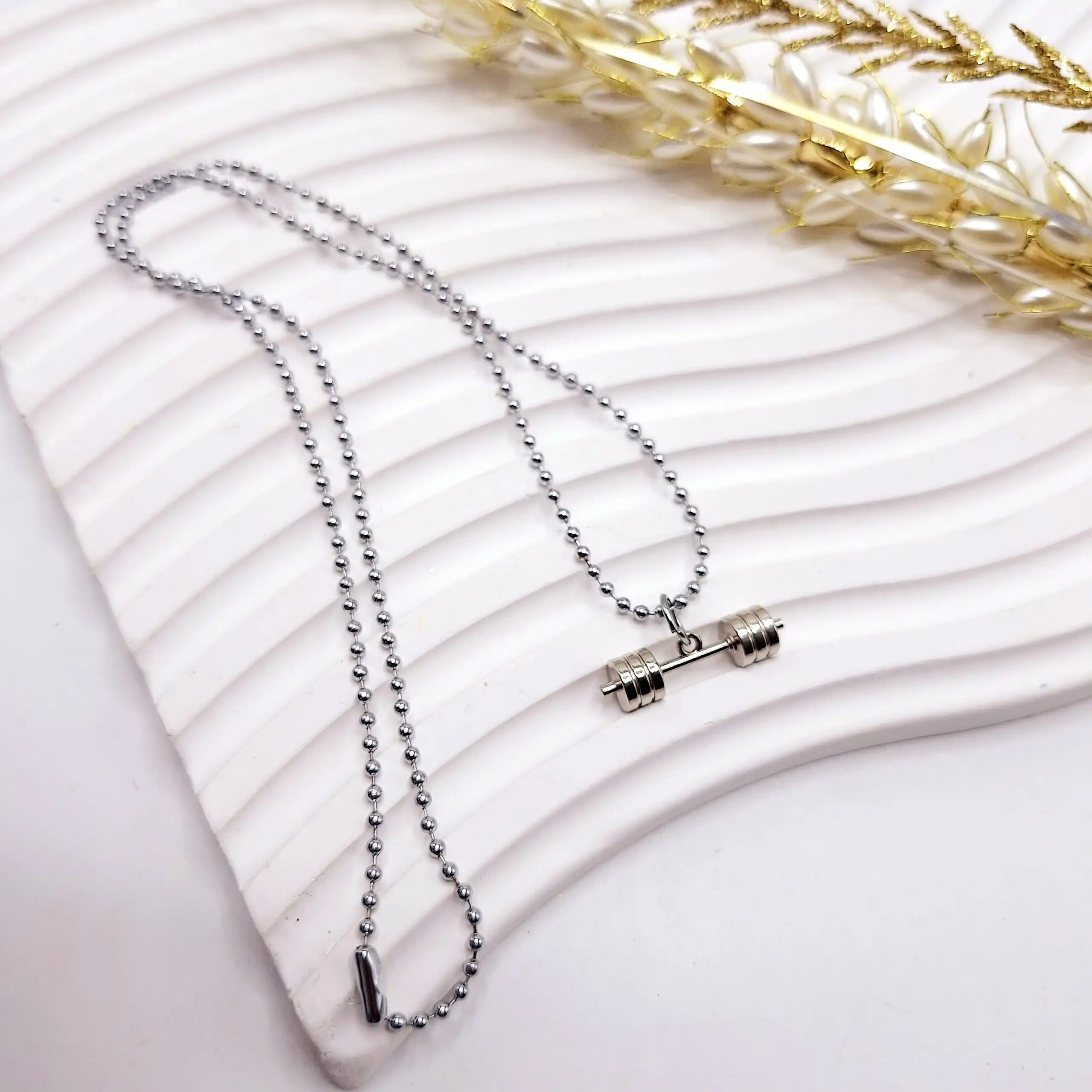 گردنبد طرح دمبل باشگاه استیل رنگ ثابت