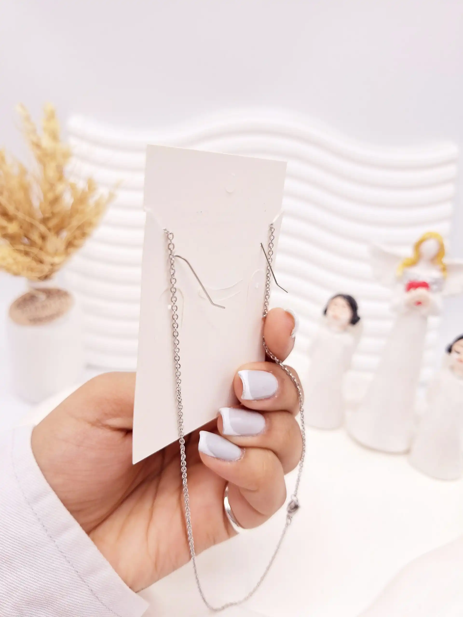 ست گوشواره و گردنبند طرح ماه و ستاره نقره ای استیل