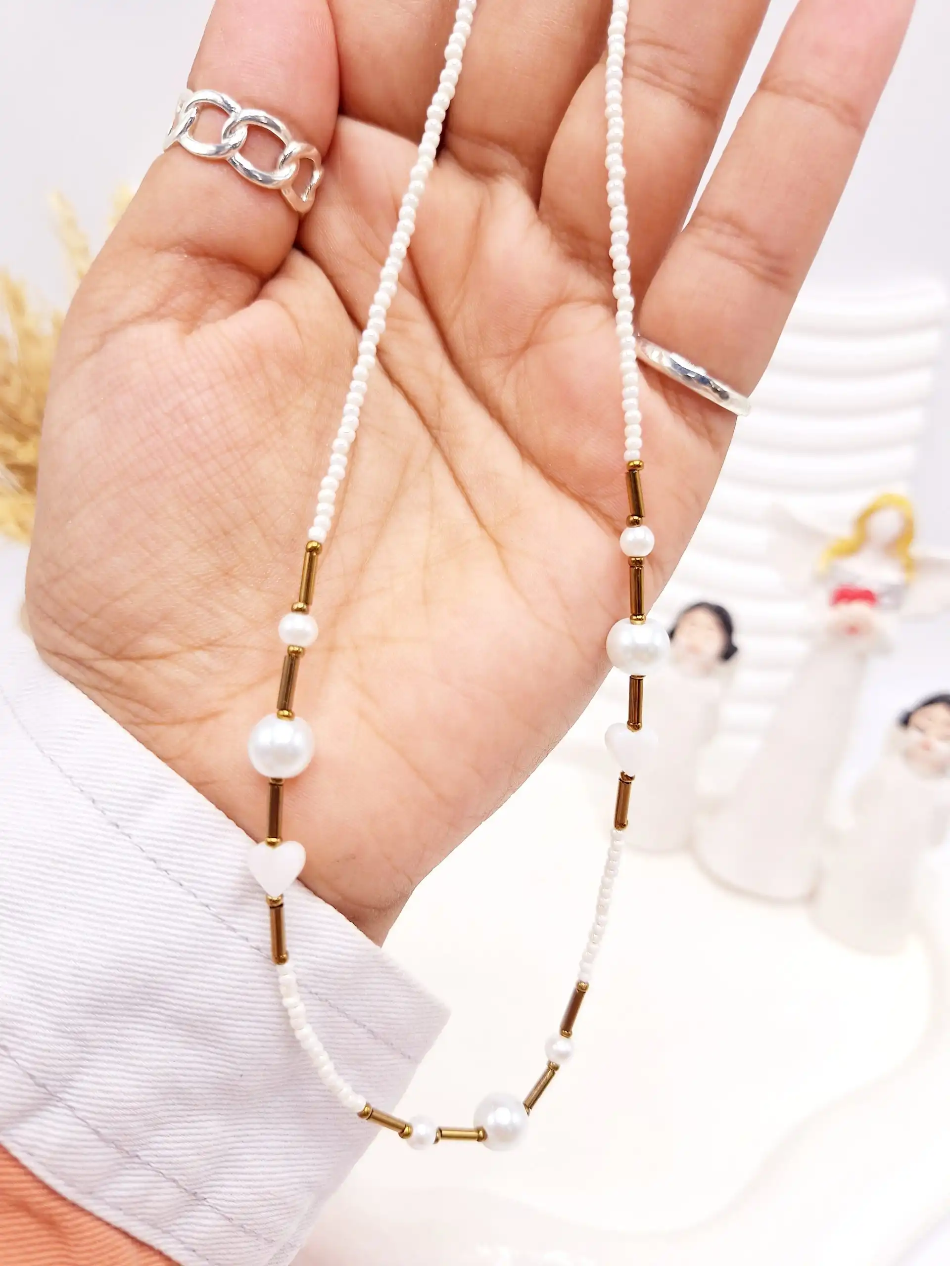 گردنبند تابستونی مراورید و قلب