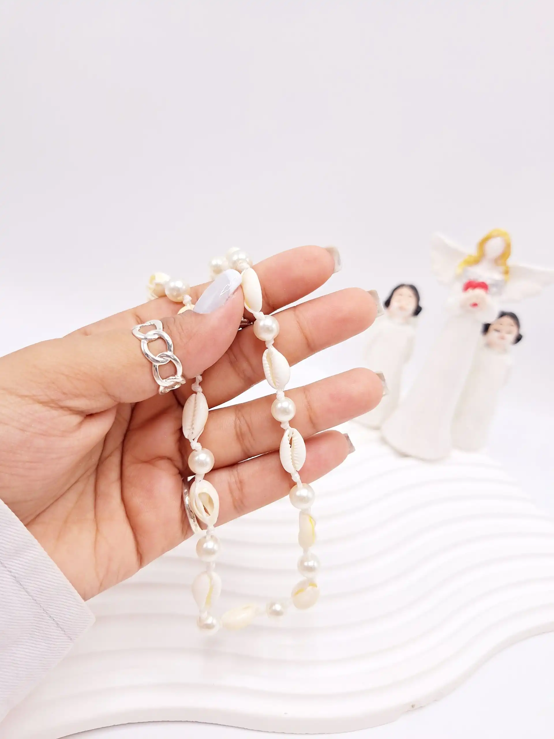 گردنبند تابستونی فول مراورید و صدف دریایی