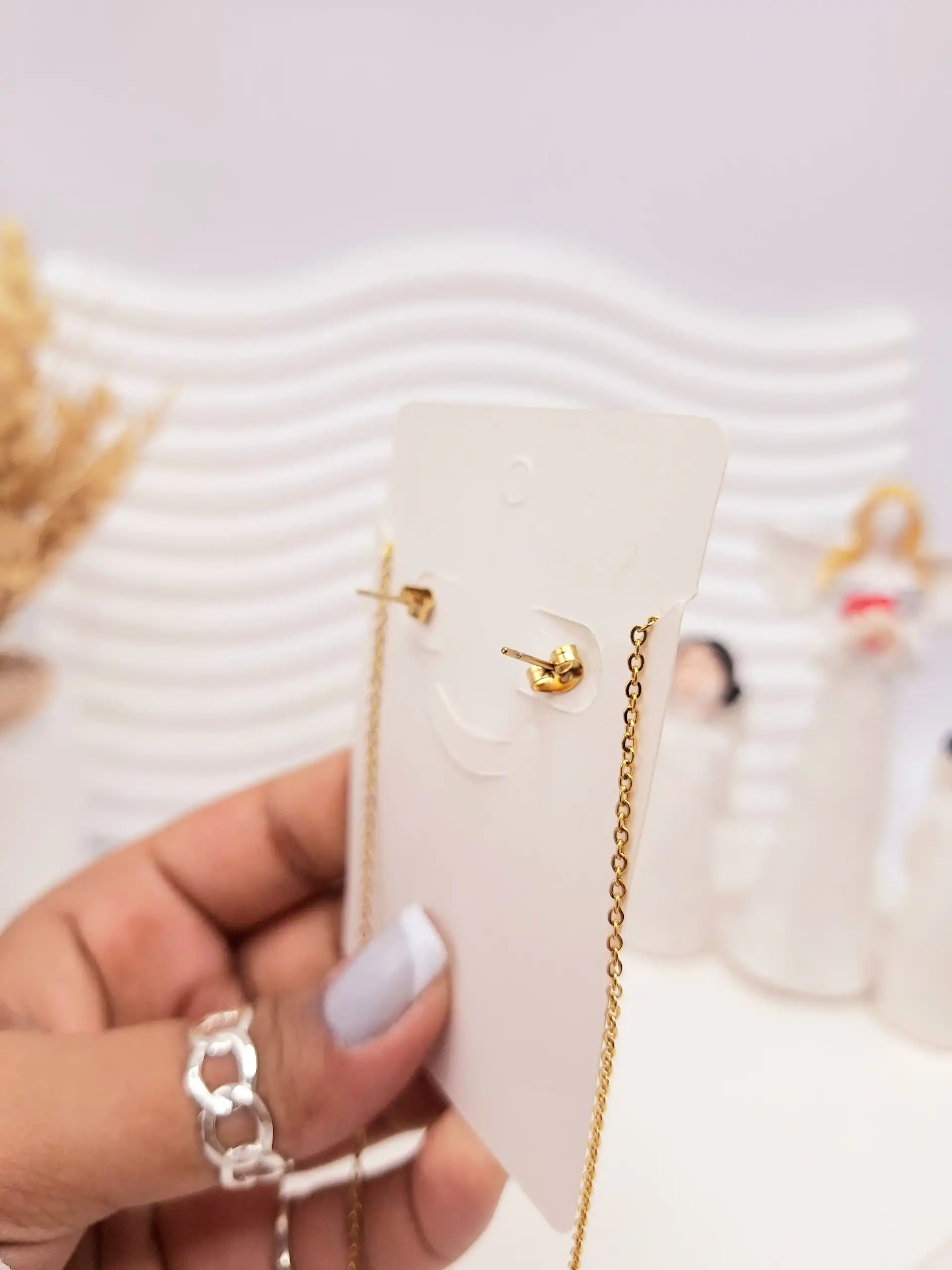 ست گوشواره و گردنبند طرح ضربان قلب طلایی استیل