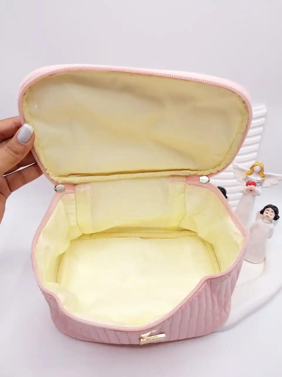 کیف لوازم آرایشی چرمی دوخت شده (رنگ آبی) FASHION