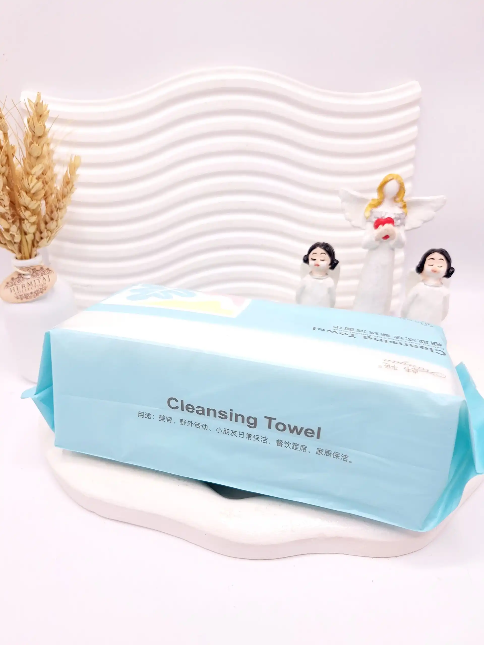 دستمال حوله ای Hanyan رنگ بدنه آبی سایز 20 در 20 کد 0536